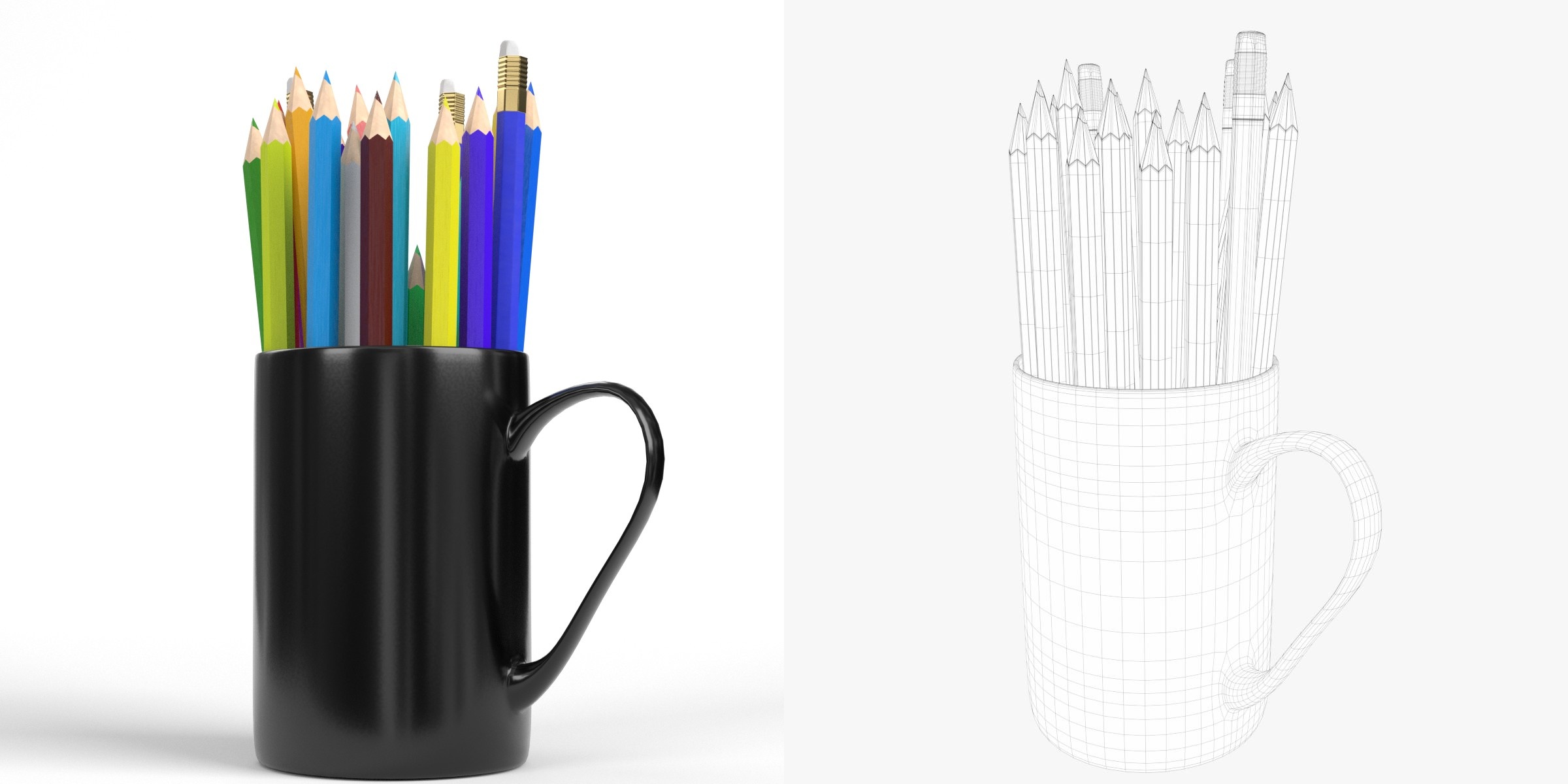 3D-Modell - Tasse mit Buntstiften