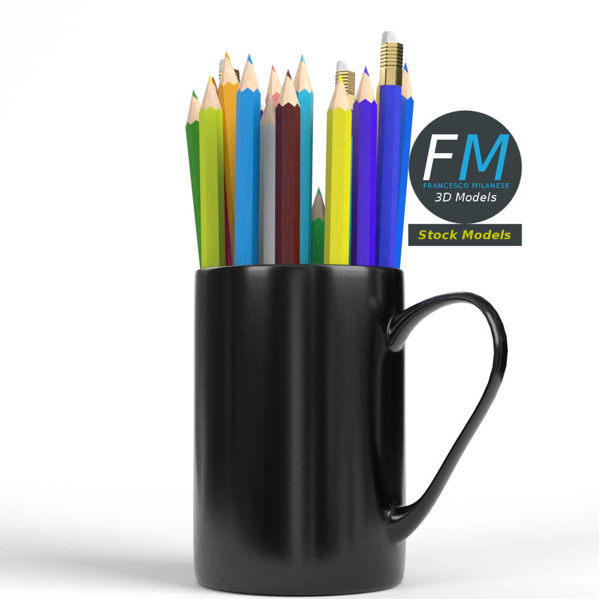 3D-Modell - Tasse mit Buntstiften - 01