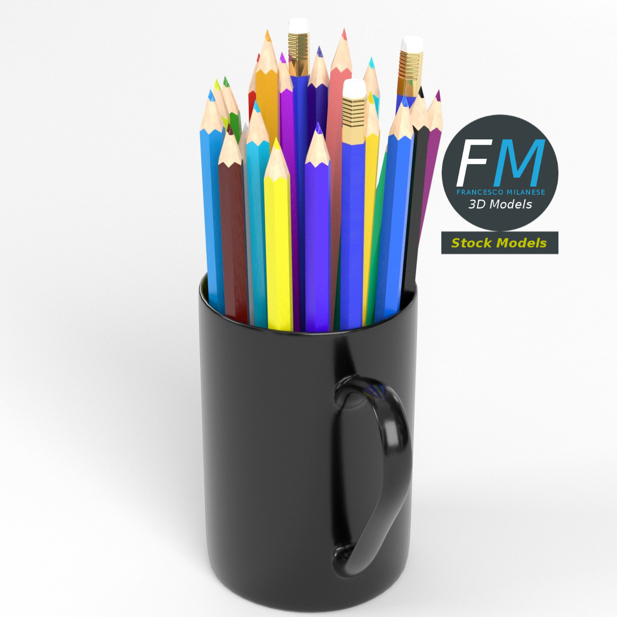 3D-Modell - Tasse mit Buntstiften - 02