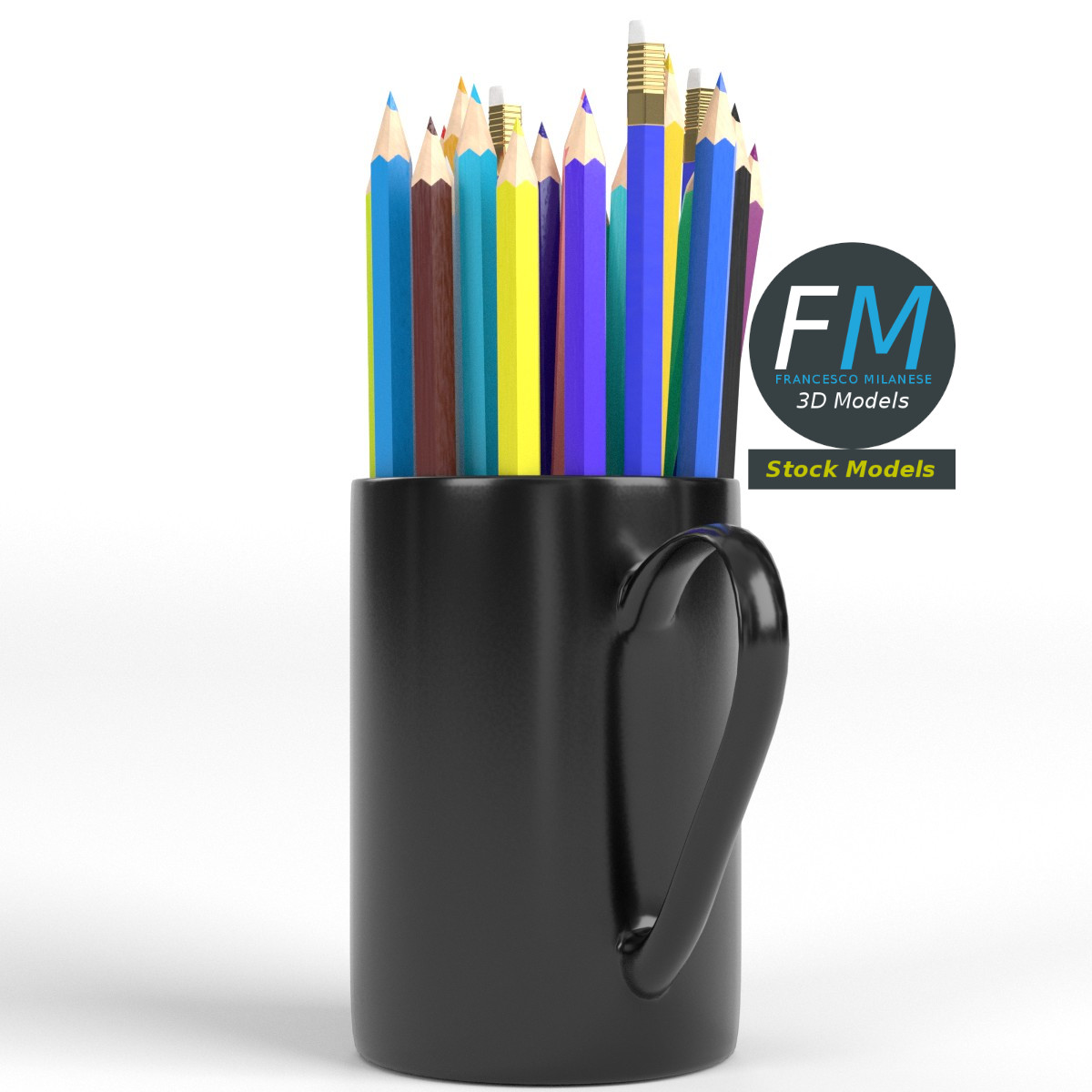 3D-Modell - Tasse mit Buntstiften - 03