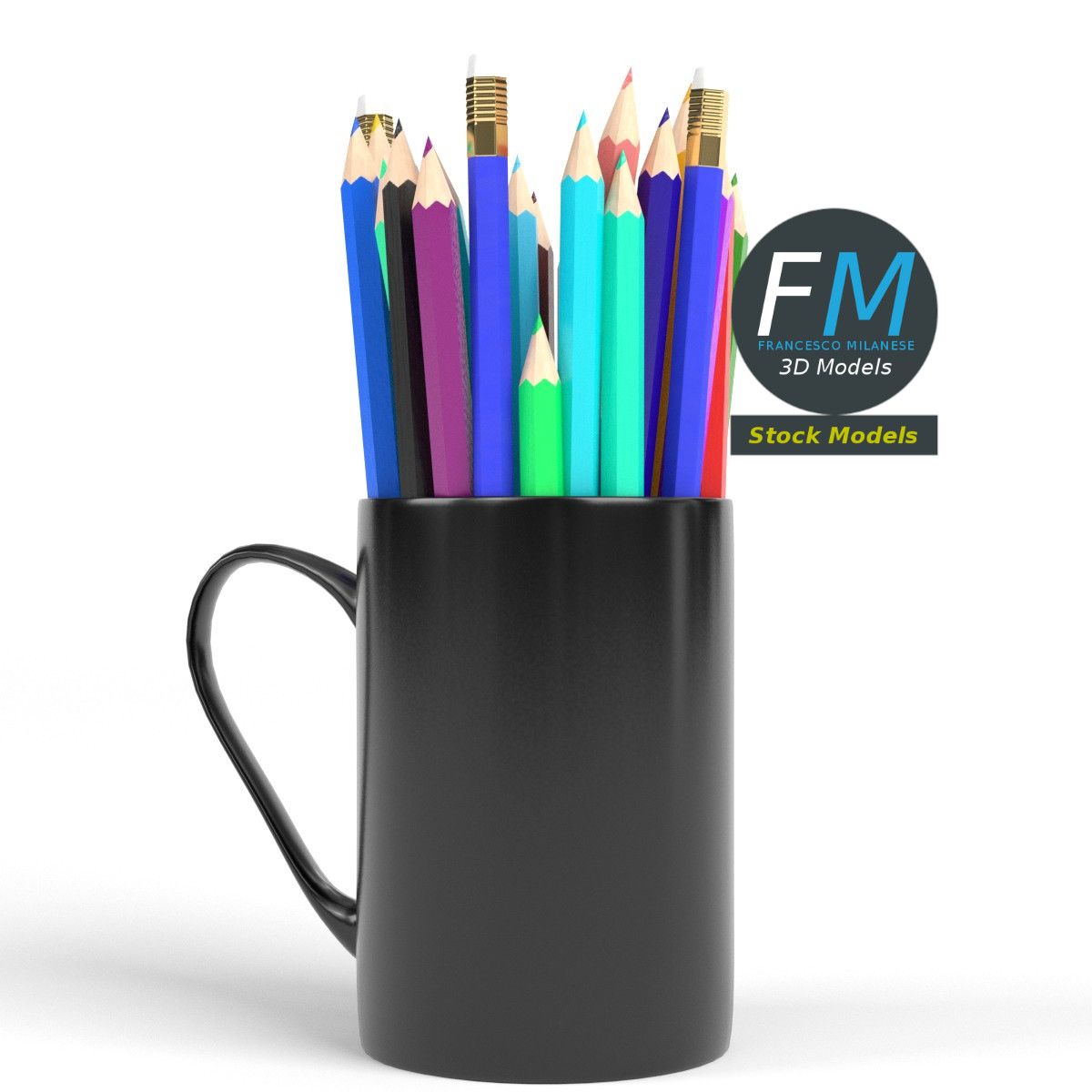 3D-Modell - Tasse mit Buntstiften - 04