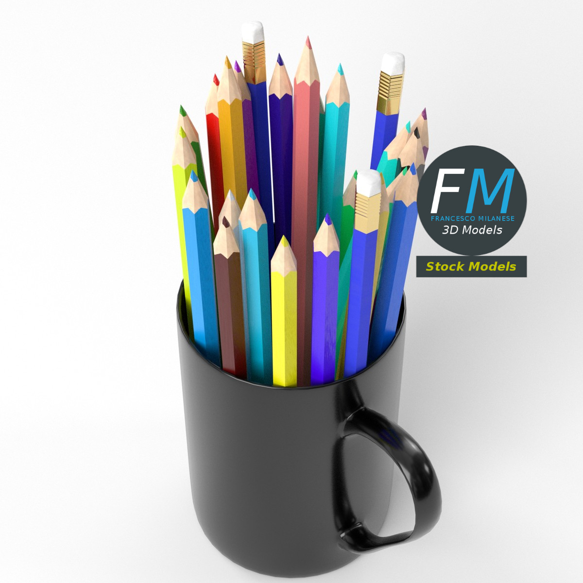 3D-Modell - Tasse mit Buntstiften - 05