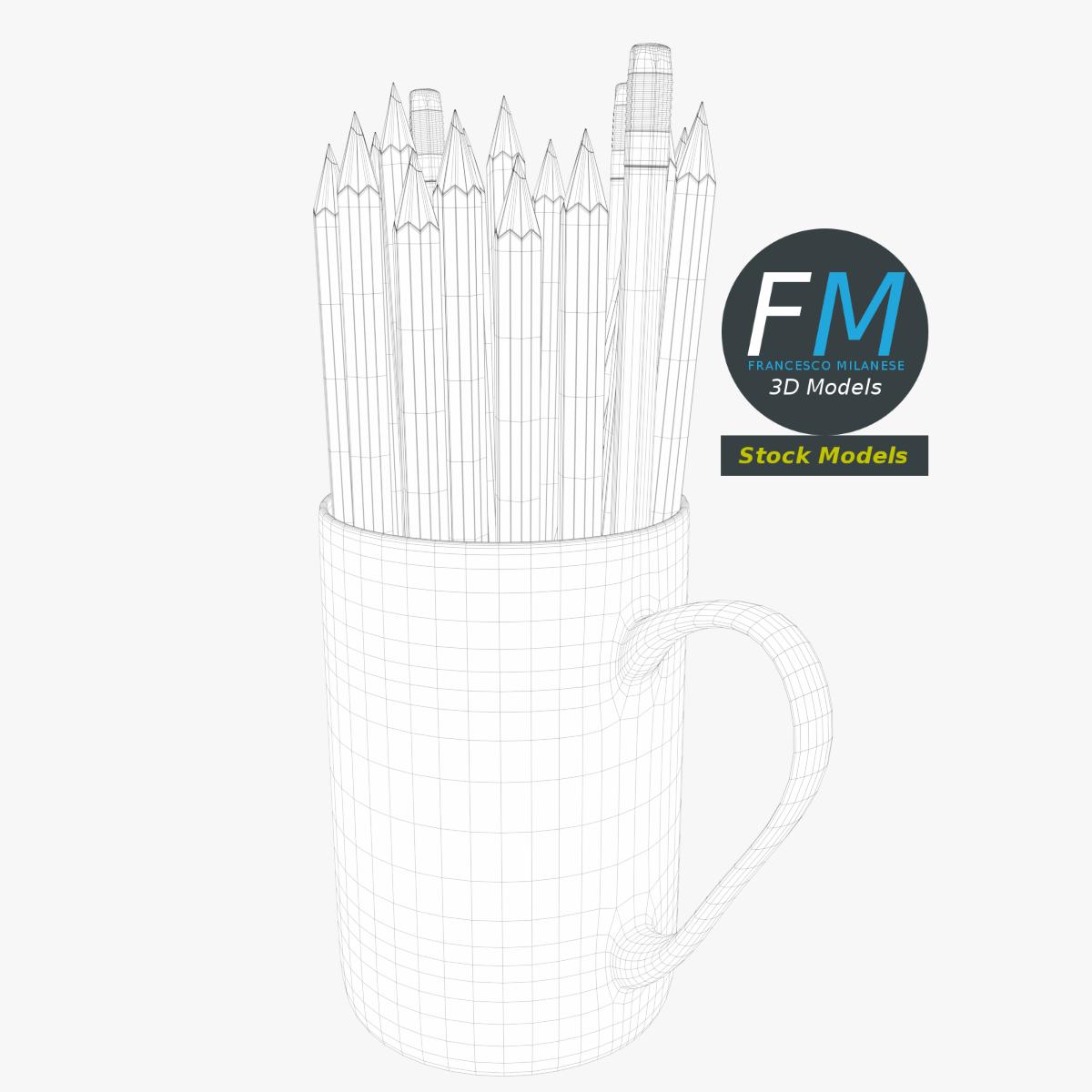 3D-Modell - Tasse mit Buntstiften - 07