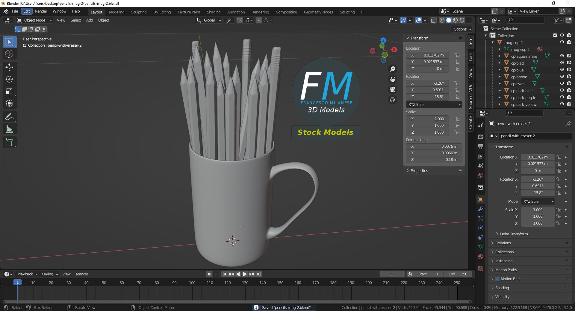 3D-Modell - Tasse mit Buntstiften - 09