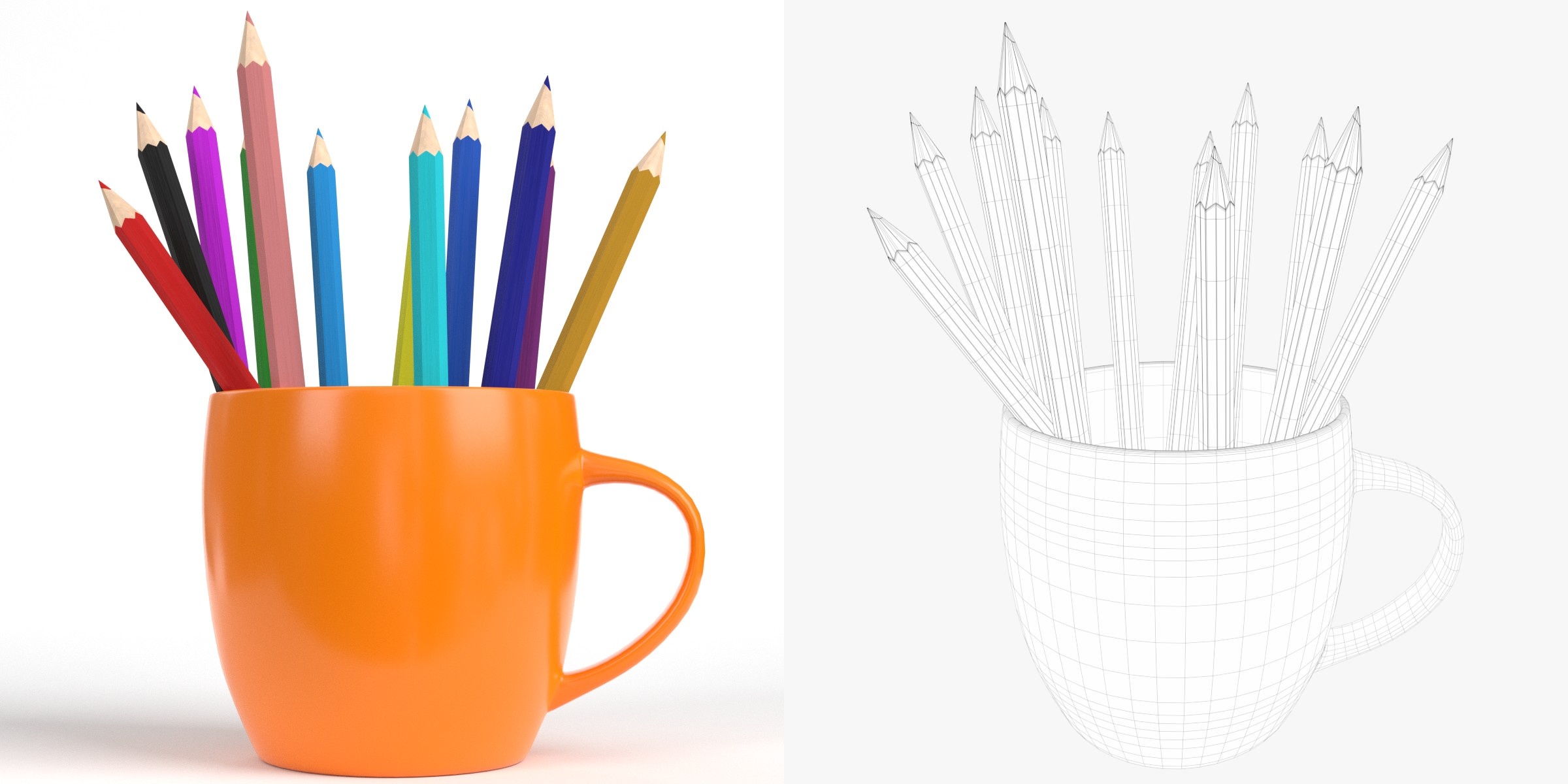 3D-Modell - Tasse mit Buntstiften