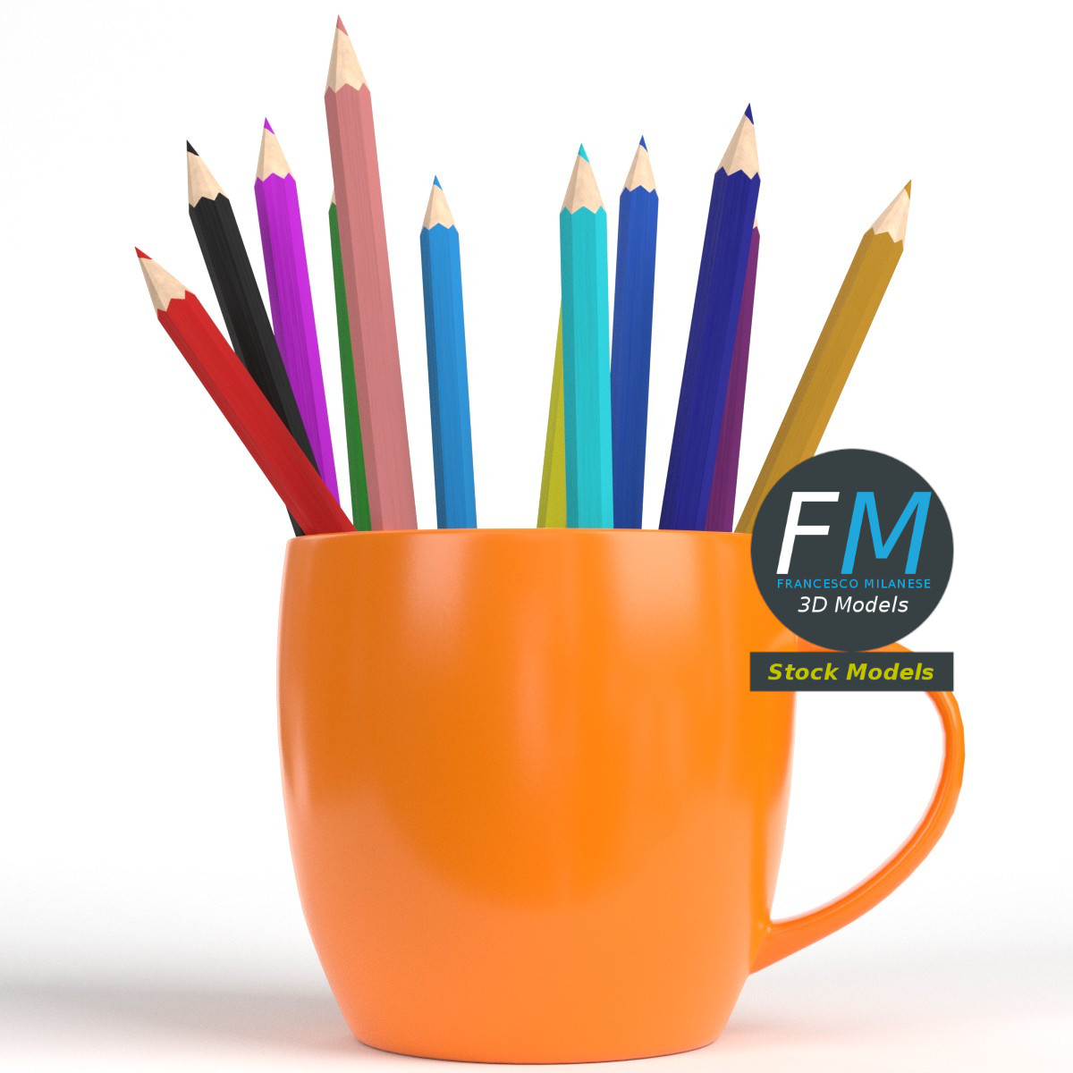 3D-Modell - Tasse mit Buntstiften - 01