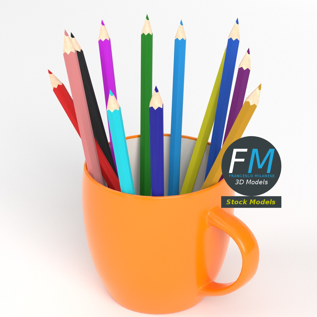 3D-Modell - Tasse mit Buntstiften - 02