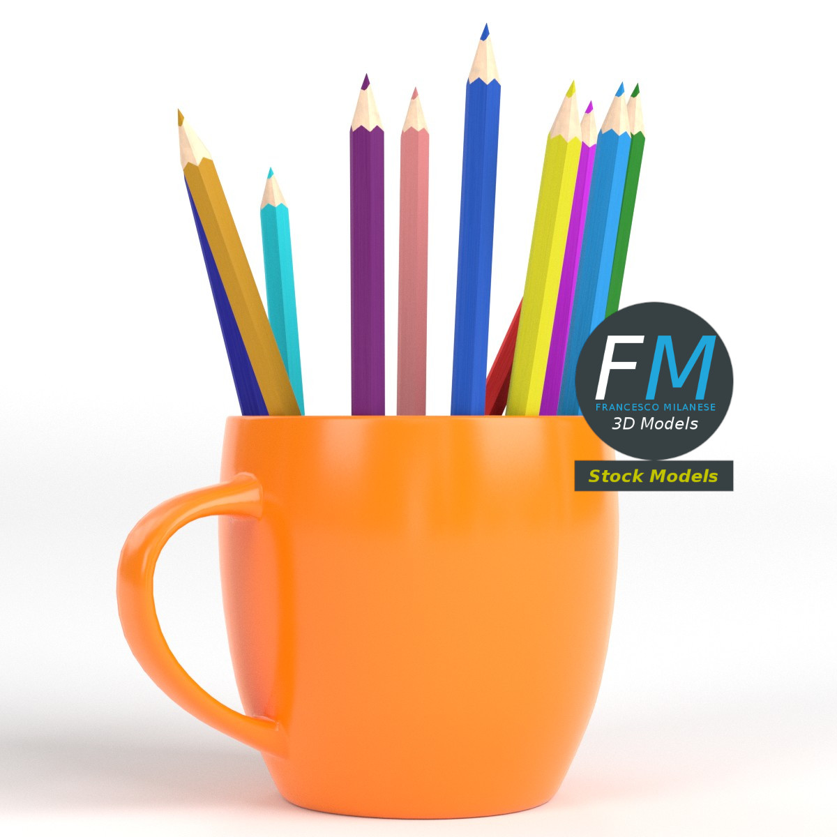 3D-Modell - Tasse mit Buntstiften - 03