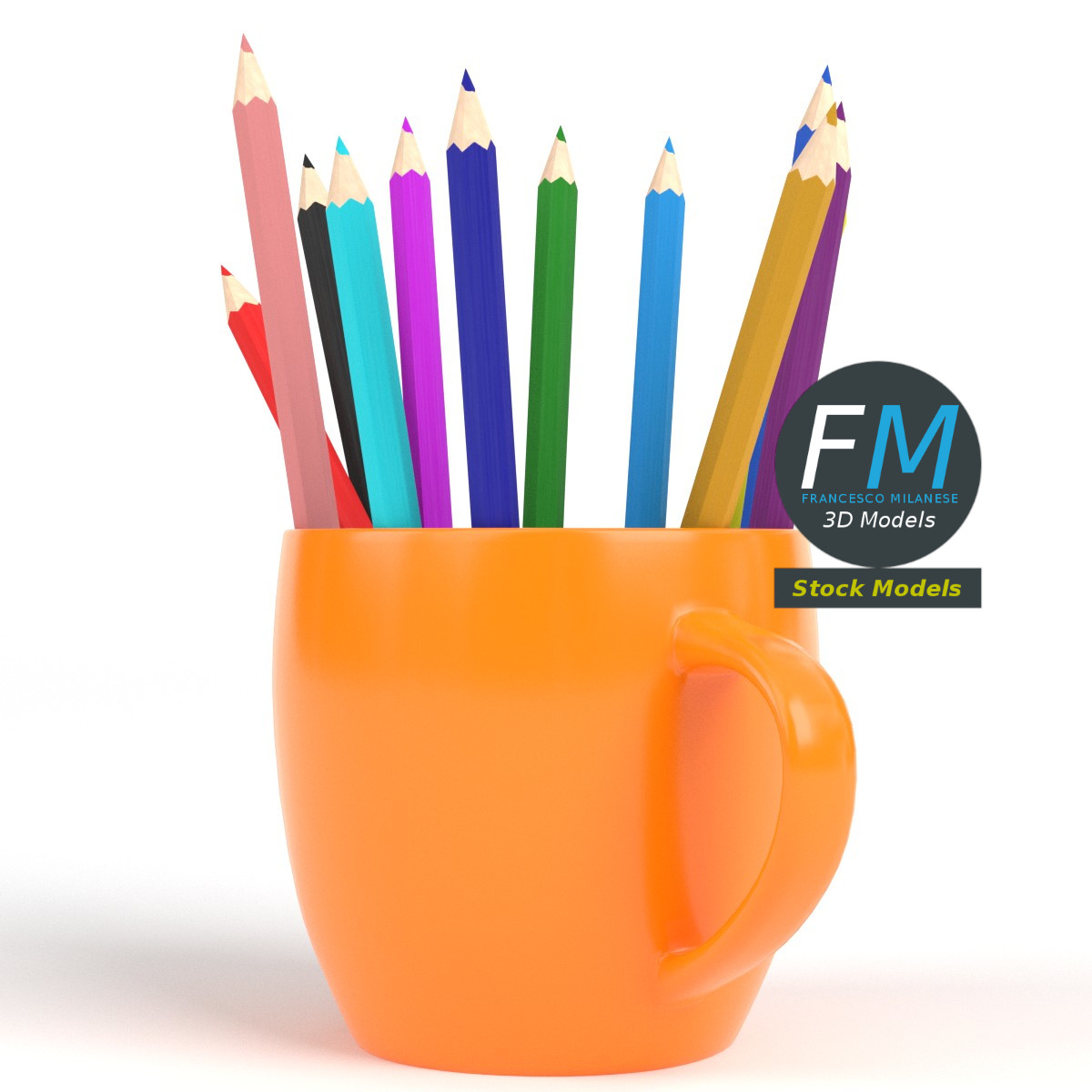 3D-Modell - Tasse mit Buntstiften - 04