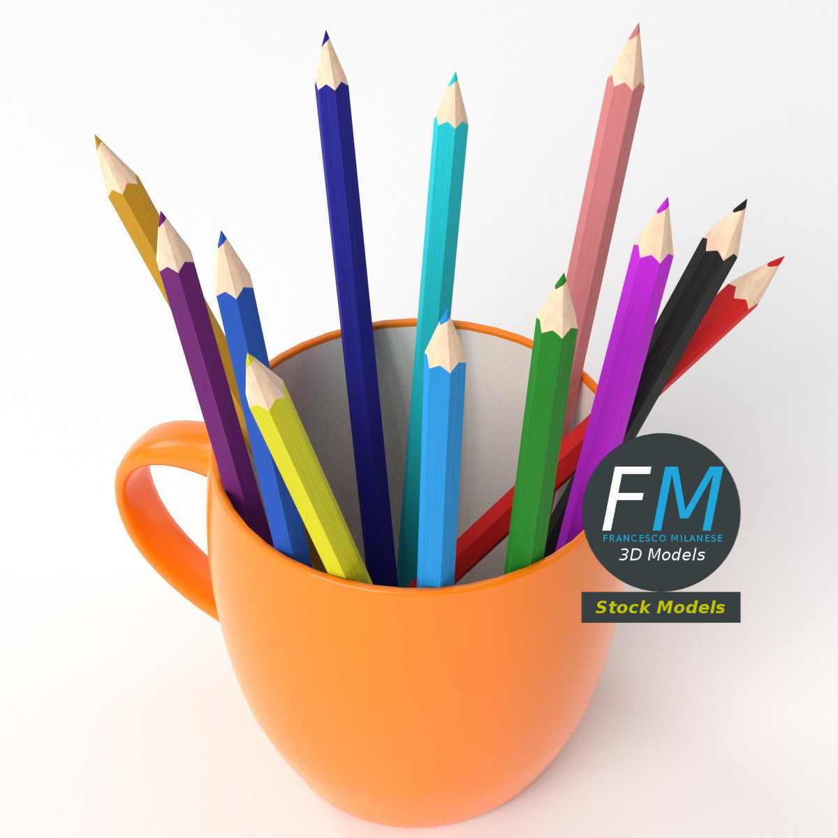 3D-Modell - Tasse mit Buntstiften - 05