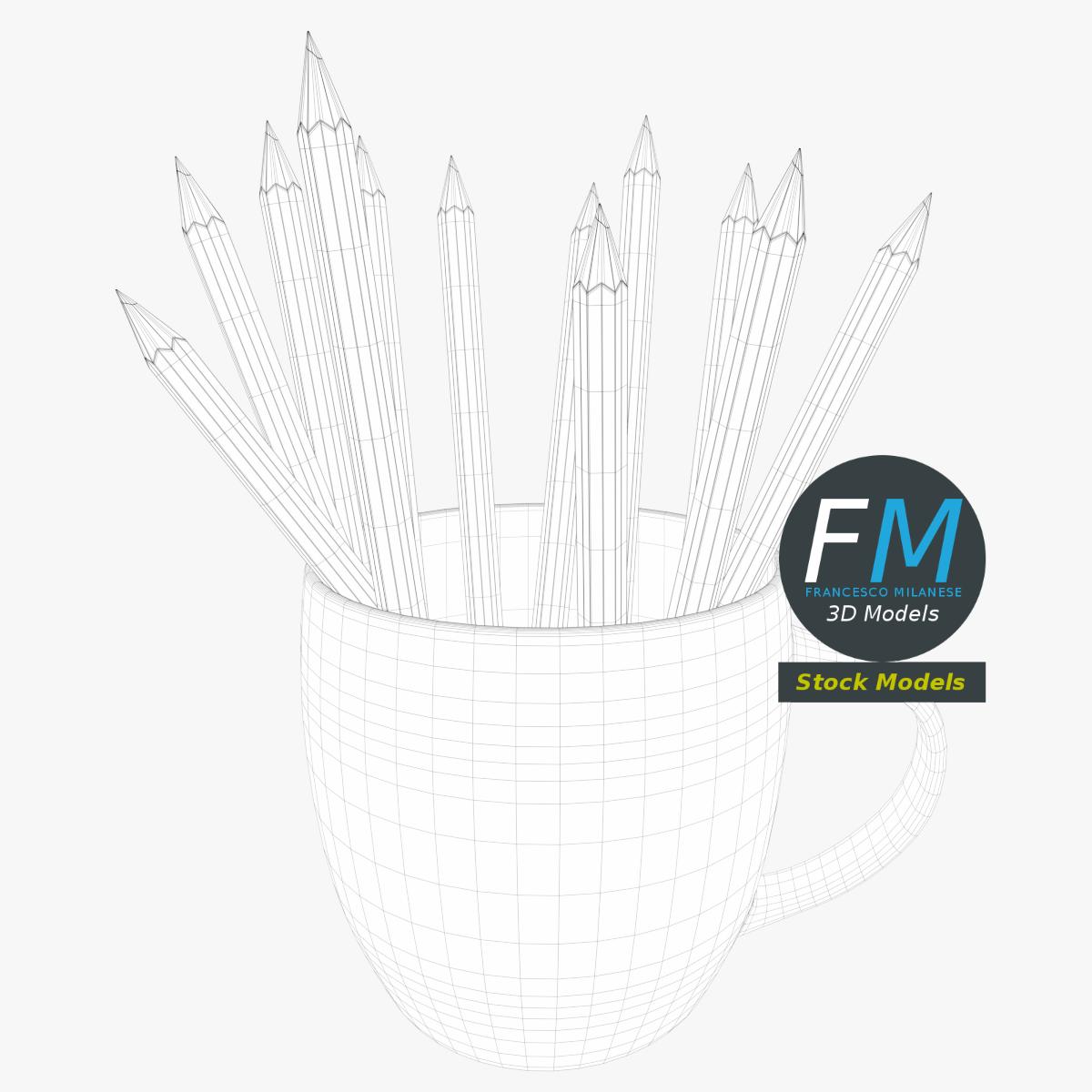 3D-Modell - Tasse mit Buntstiften - 07
