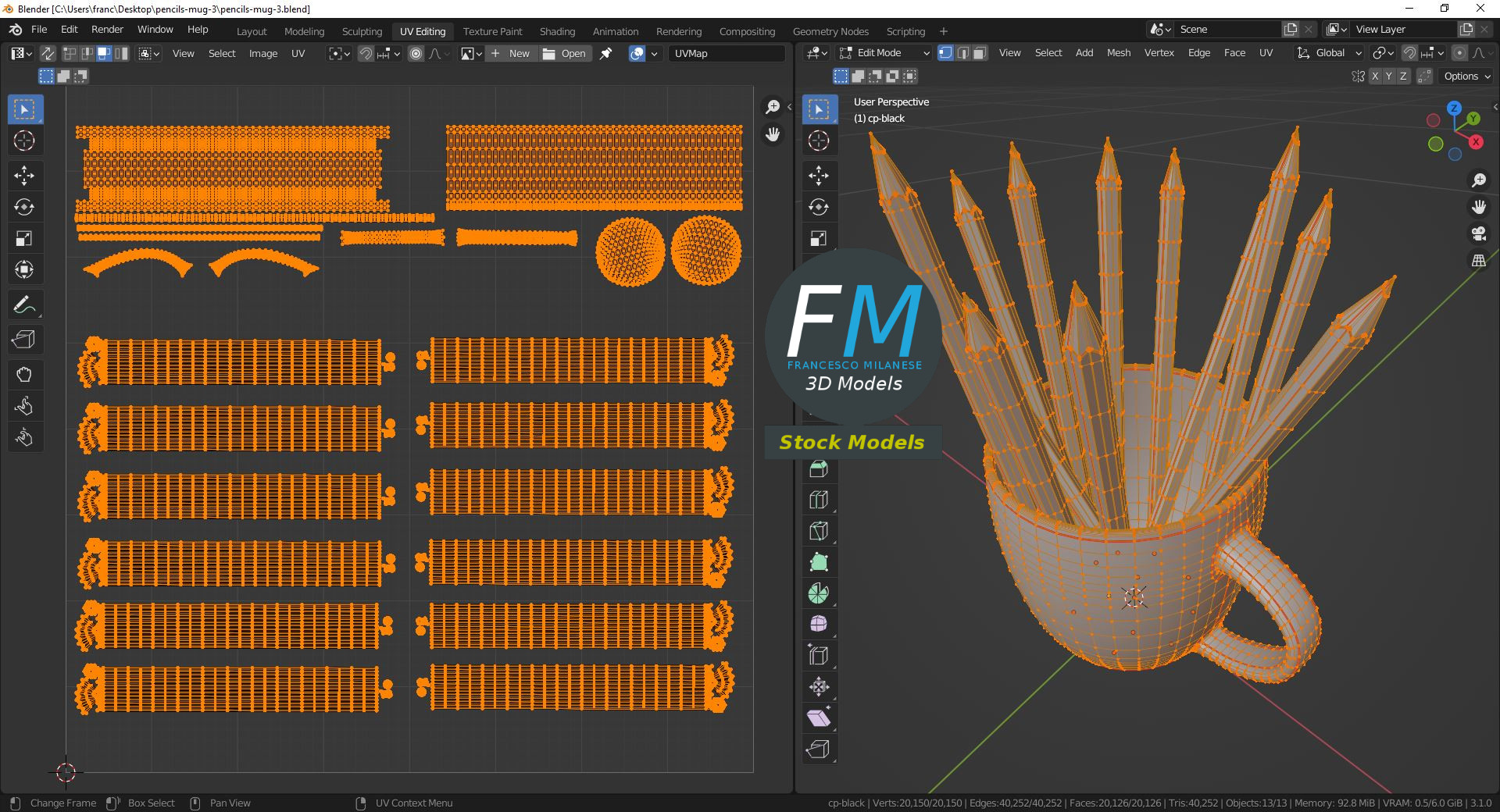 3D-Modell - Tasse mit Buntstiften - 10