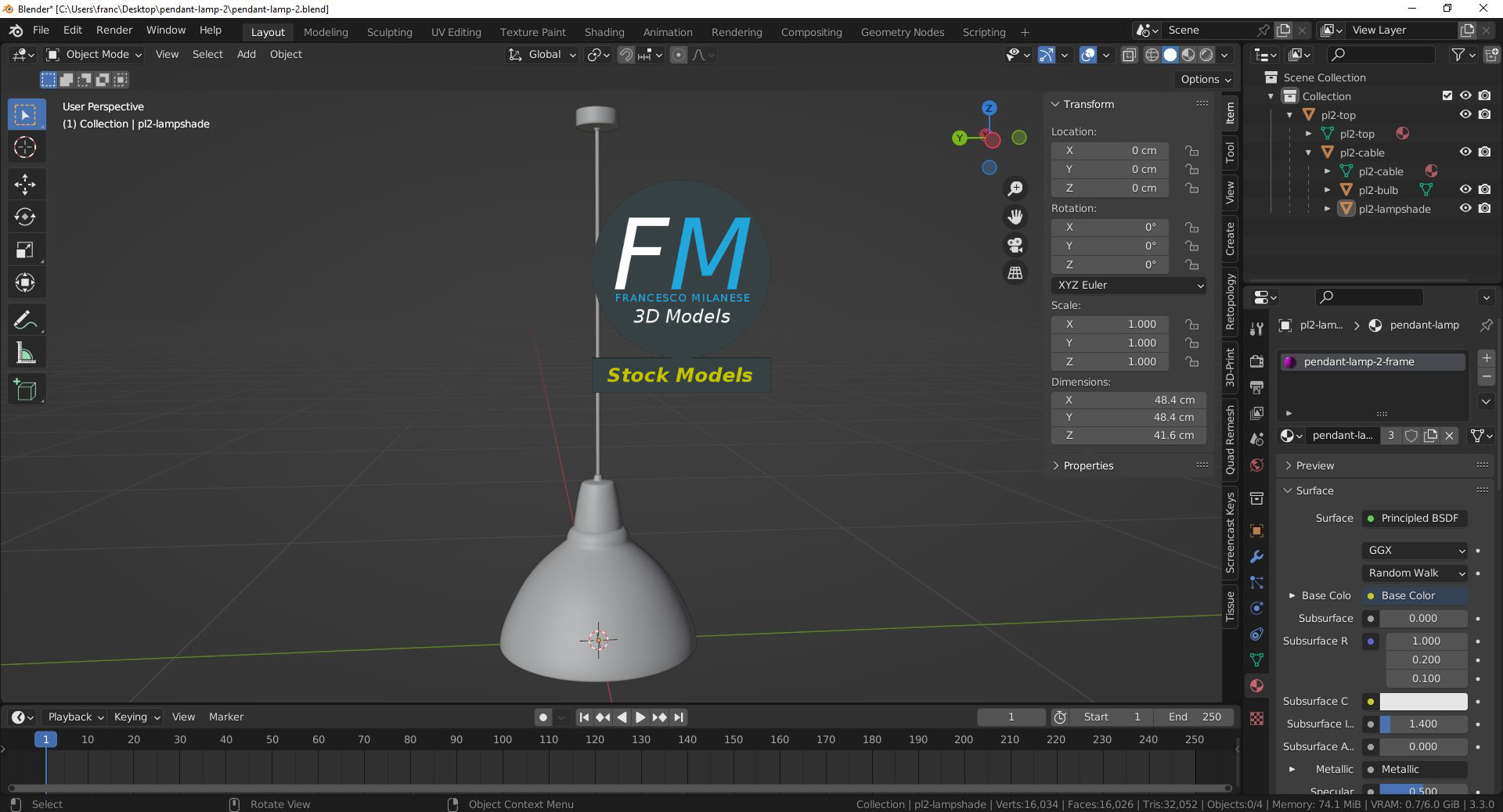 3D-Modell - Metall-Pendelleuchte - 09
