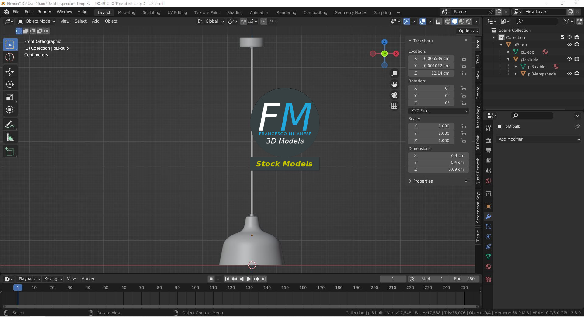 3D-Modell - Schwarze Pendelleuchte - 09