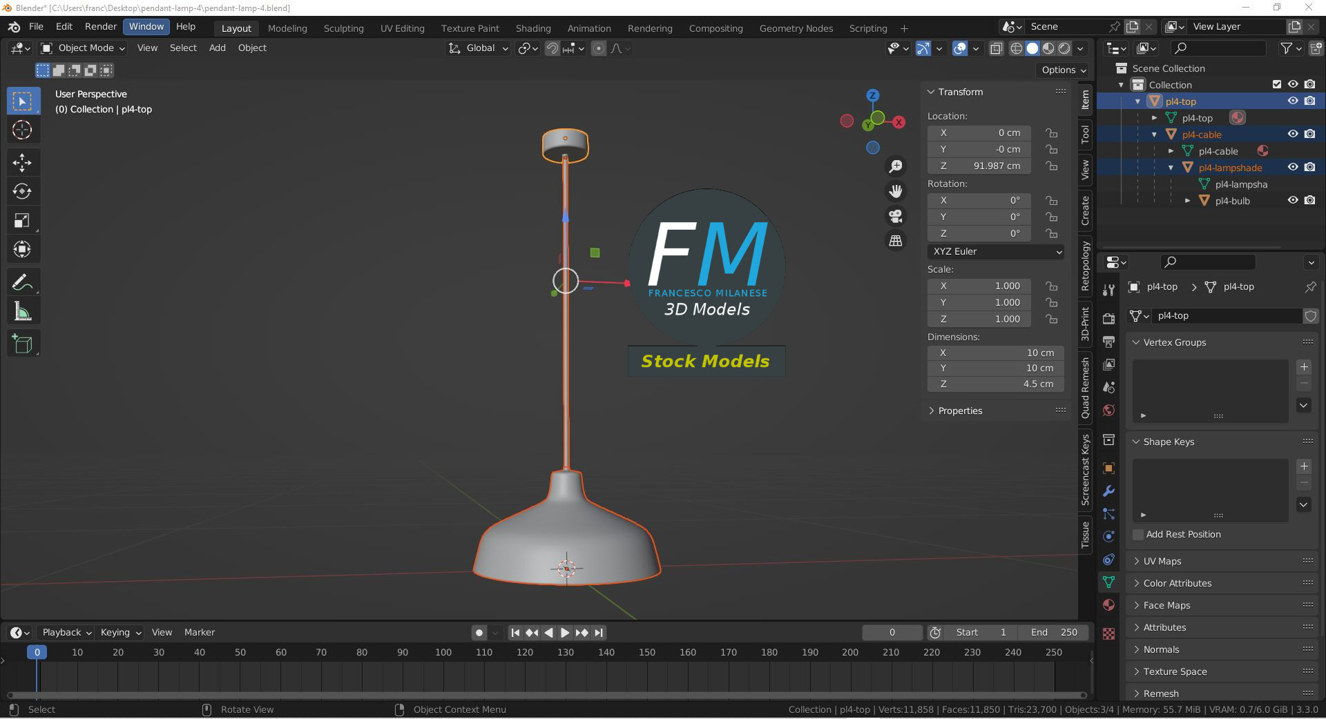 3D-Modell - Schwarze Kuppel-Pendelleuchte - 09