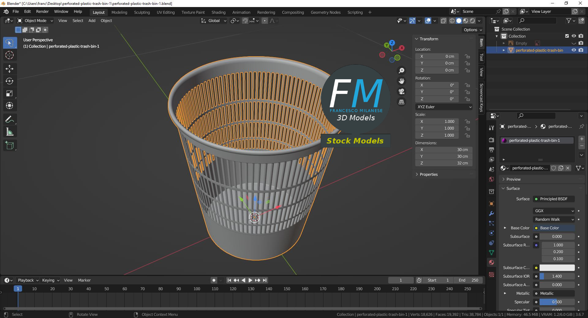 3D-Modell - Perforierter Kunststoff-Papierkorb - 09