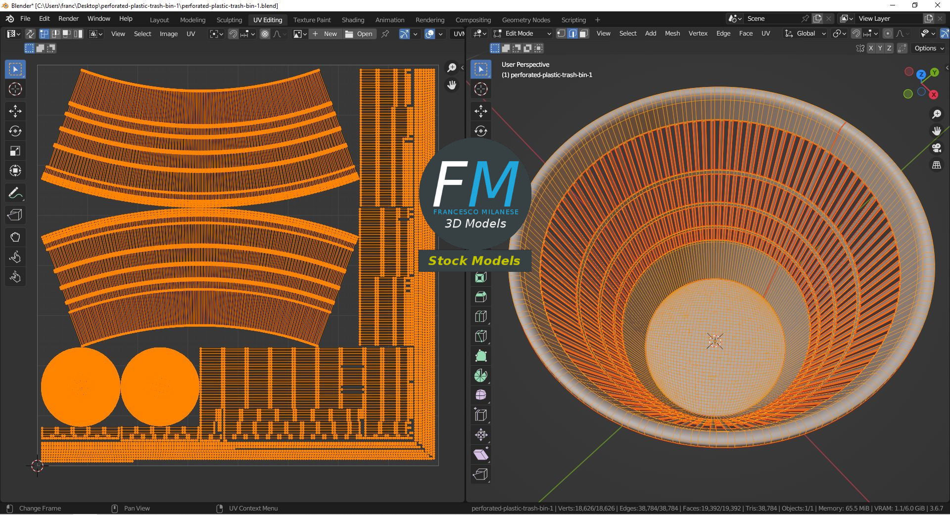 3D-Modell - Perforierter Kunststoff-Papierkorb - 10