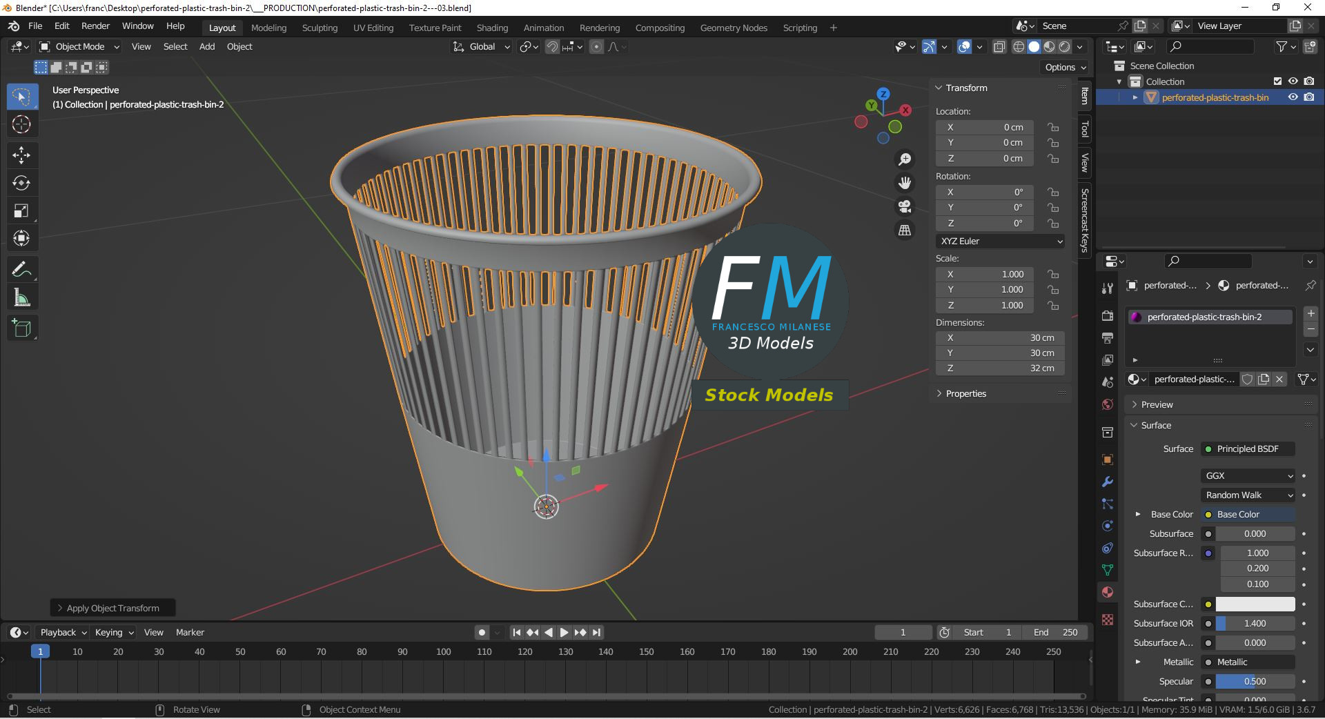 3D-Modell - Perforierter Kunststoff-Papierkorb - 09