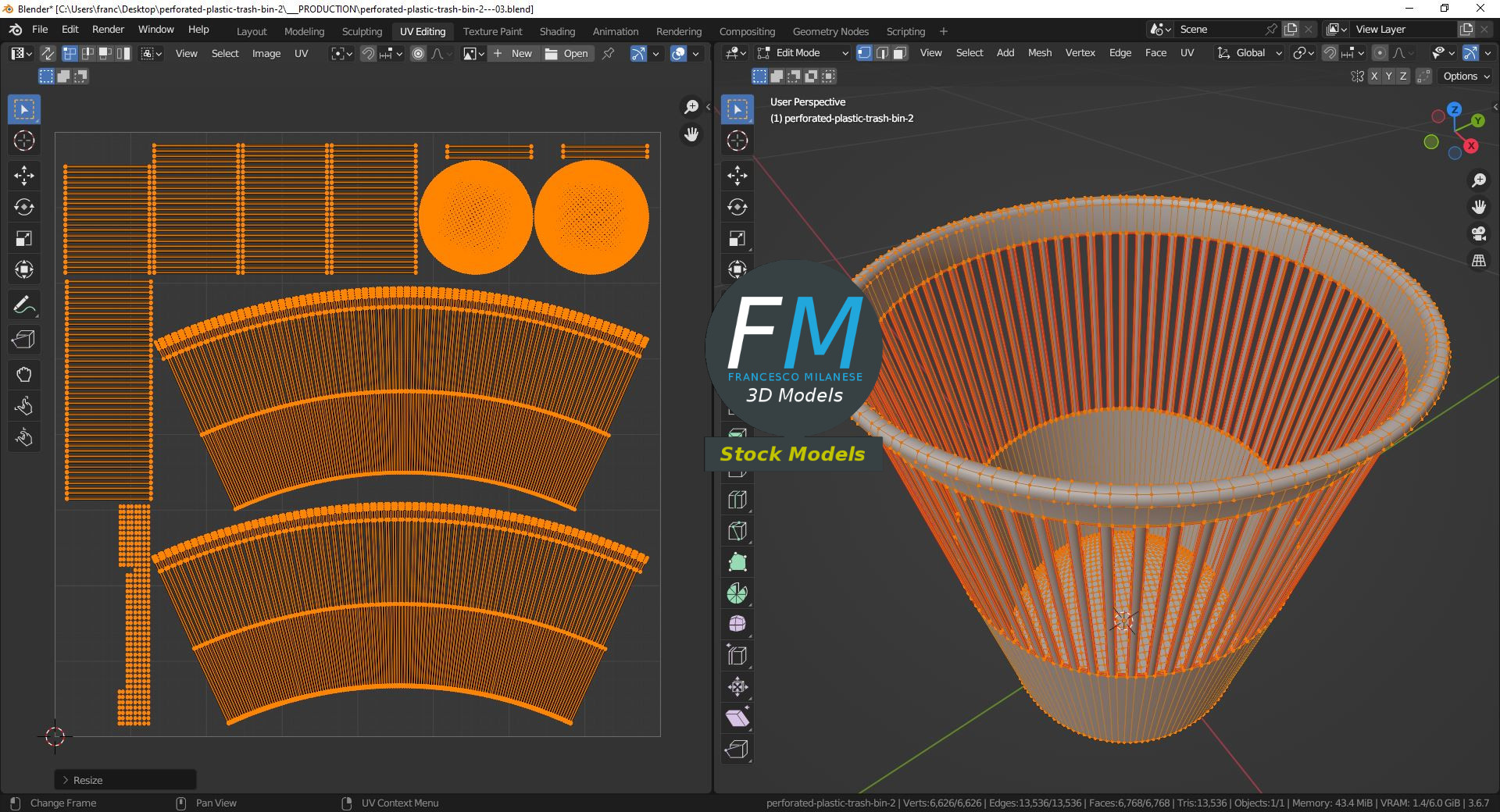 3D-Modell - Perforierter Kunststoff-Papierkorb - 10