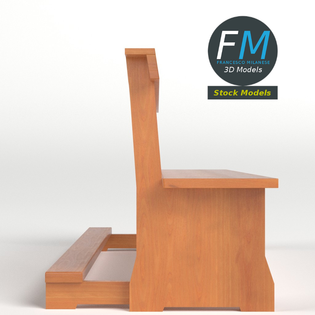 3D-Modell - Kirchenbank mit Kniebank - 04