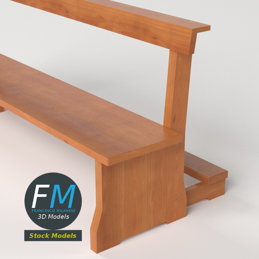 3D-Modell - Kirchenbank mit Kniebank - 05