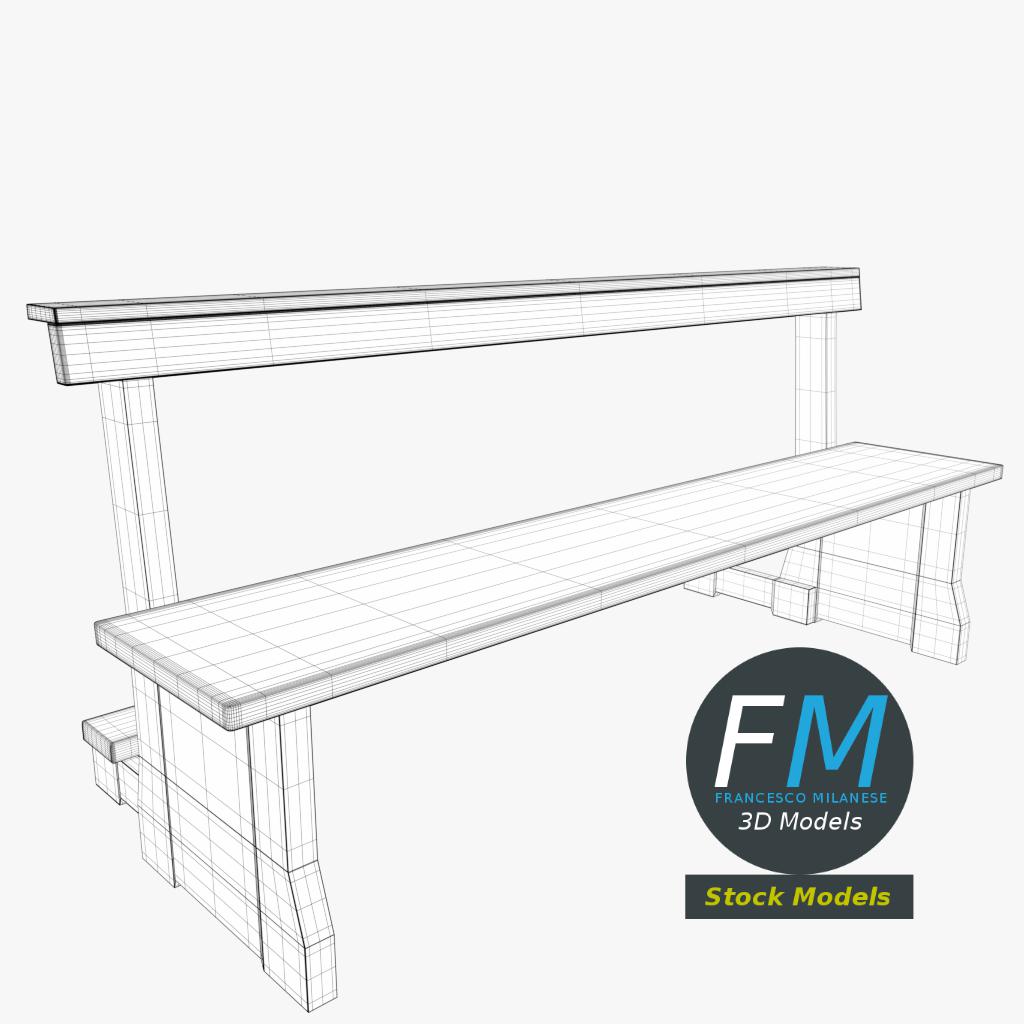 3D-Modell - Kirchenbank mit Kniebank - 07