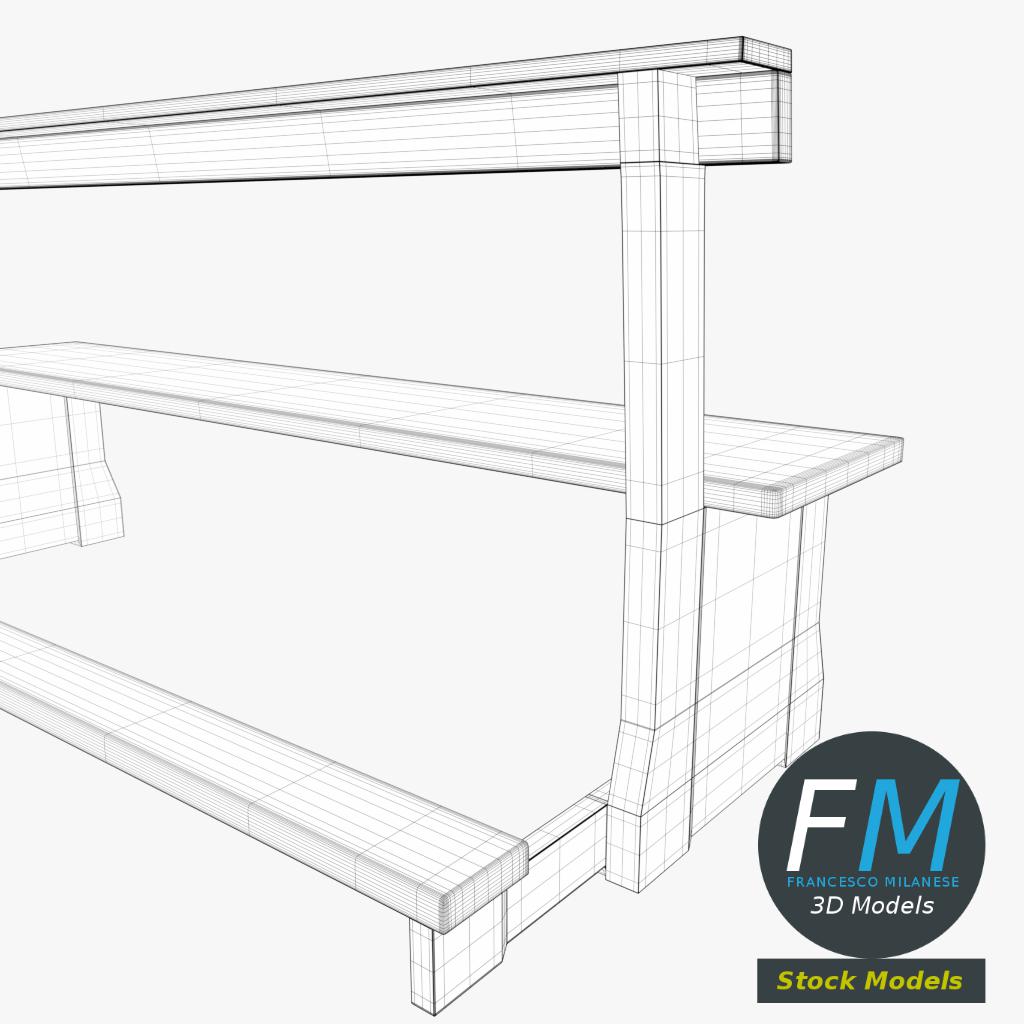 3D-Modell - Kirchenbank mit Kniebank - 08