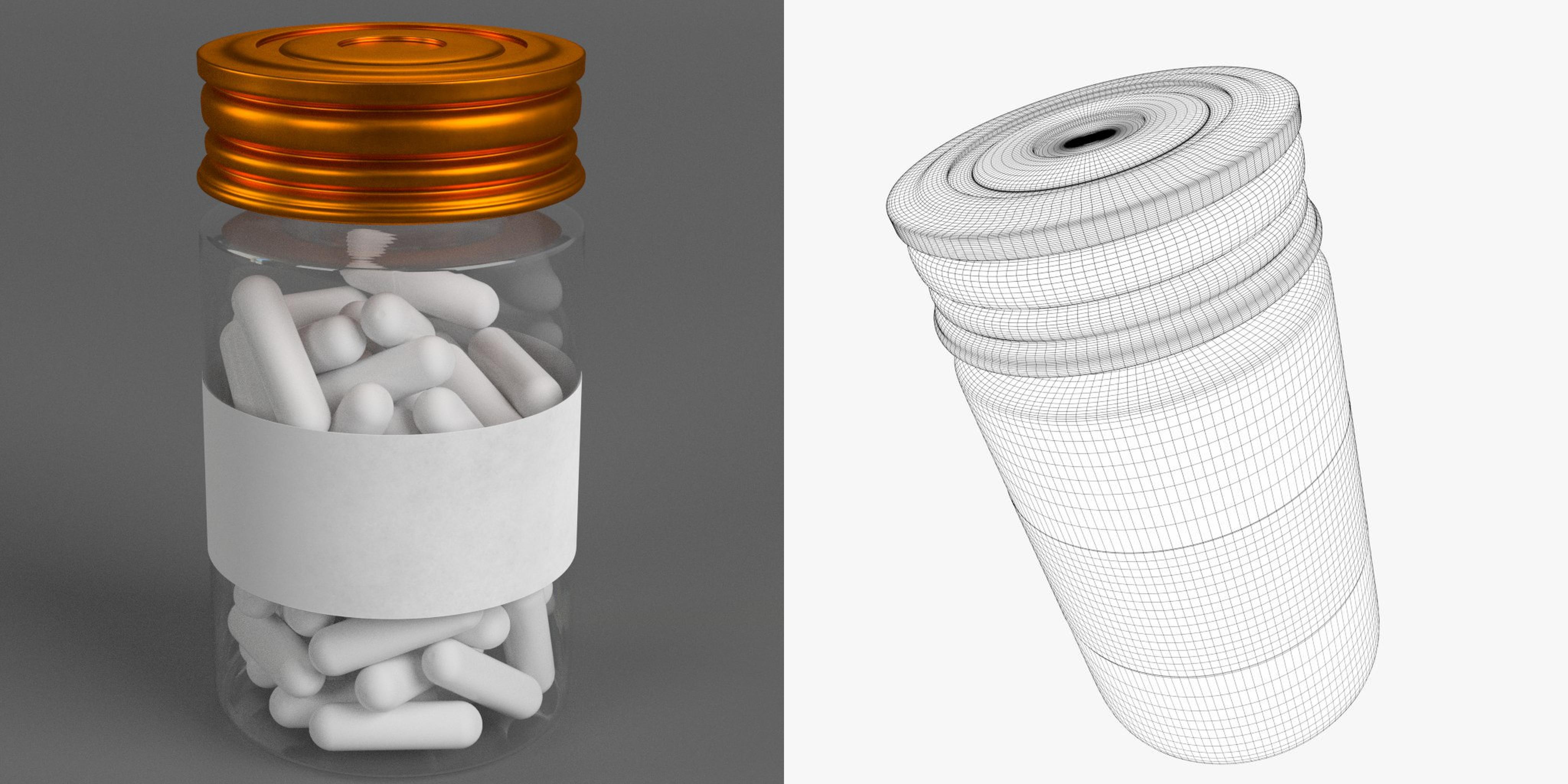 3D-Modell - Pharmaflasche mit Kapseln