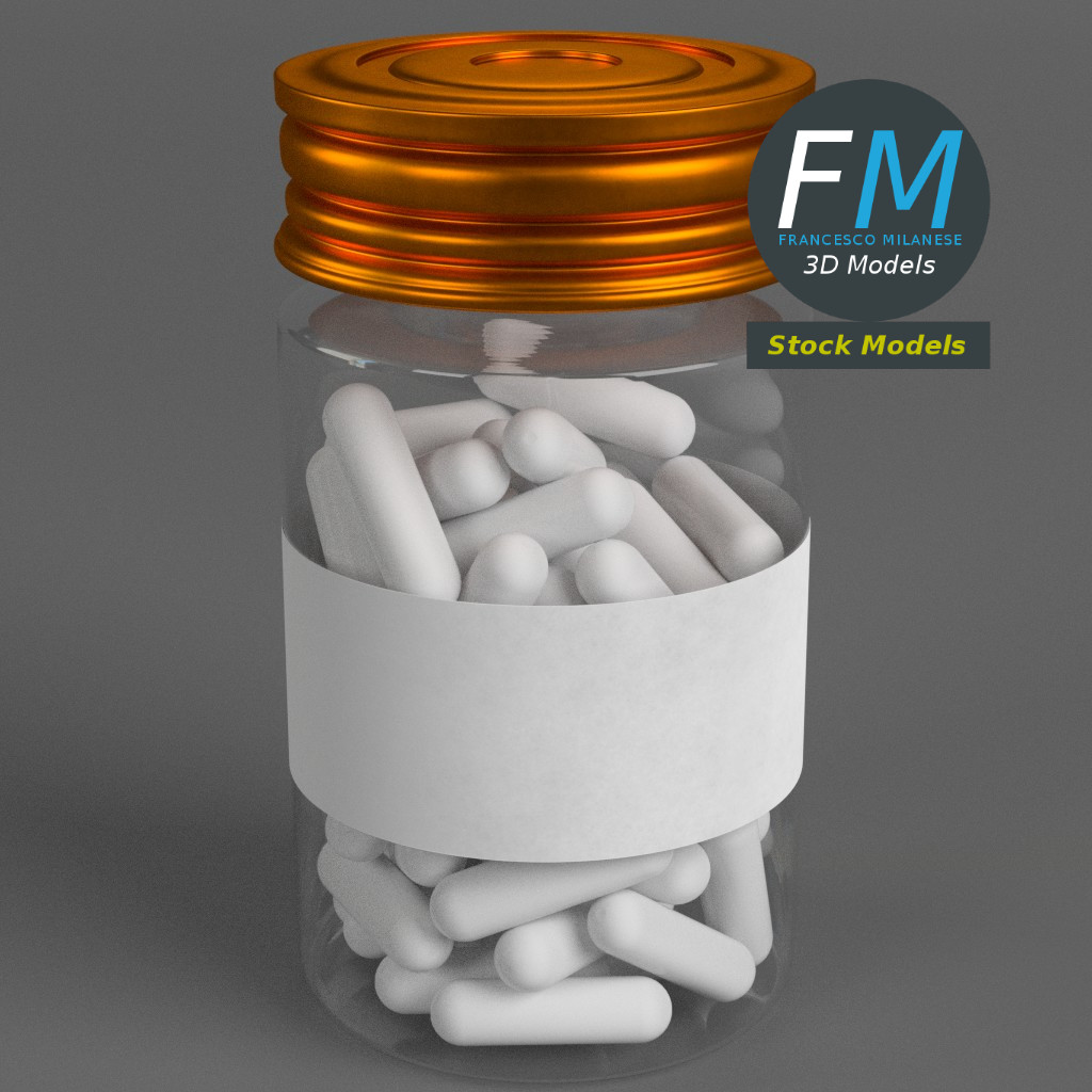 3D-Modell - Pharmaflasche mit Kapseln - 01