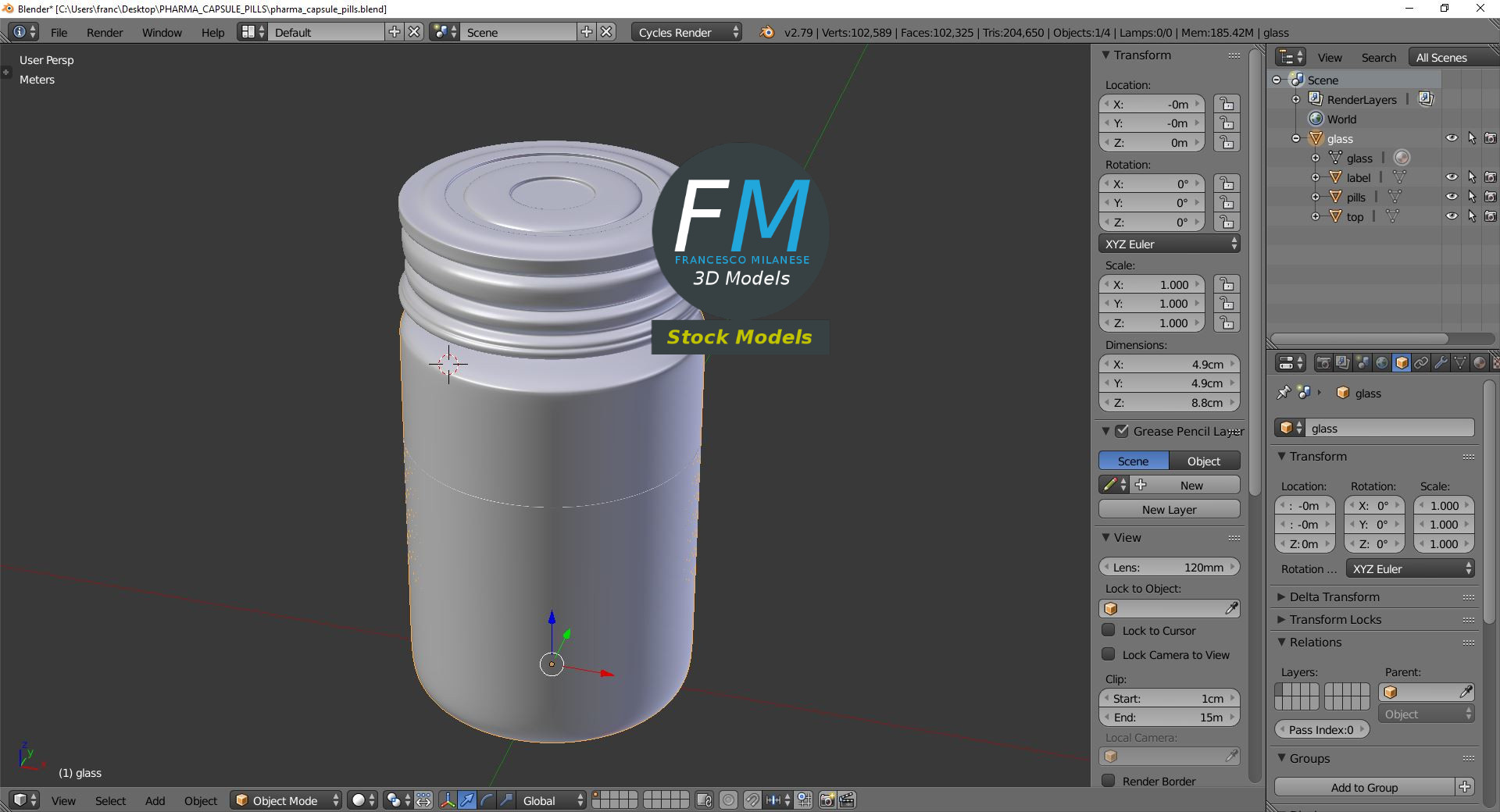 3D-Modell - Pharmaflasche mit Kapseln - 09