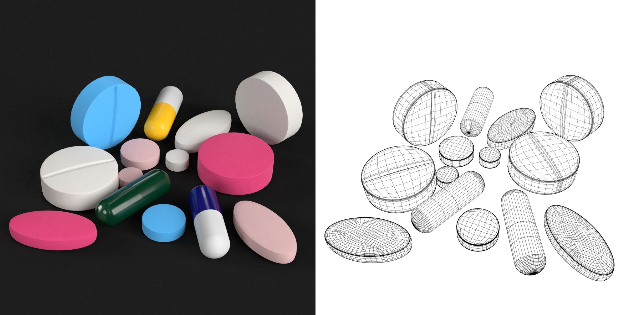 3D-Modell - Pharmazeutische Pillen und Tabletten