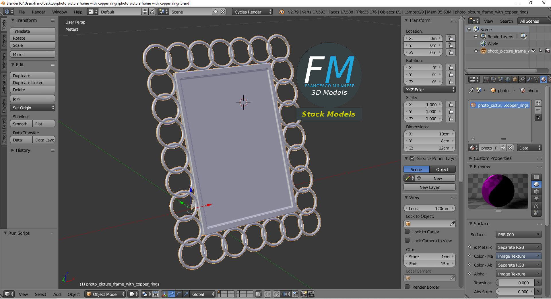 3D-Modell - Fotorahmen mit Kupferringen - 09