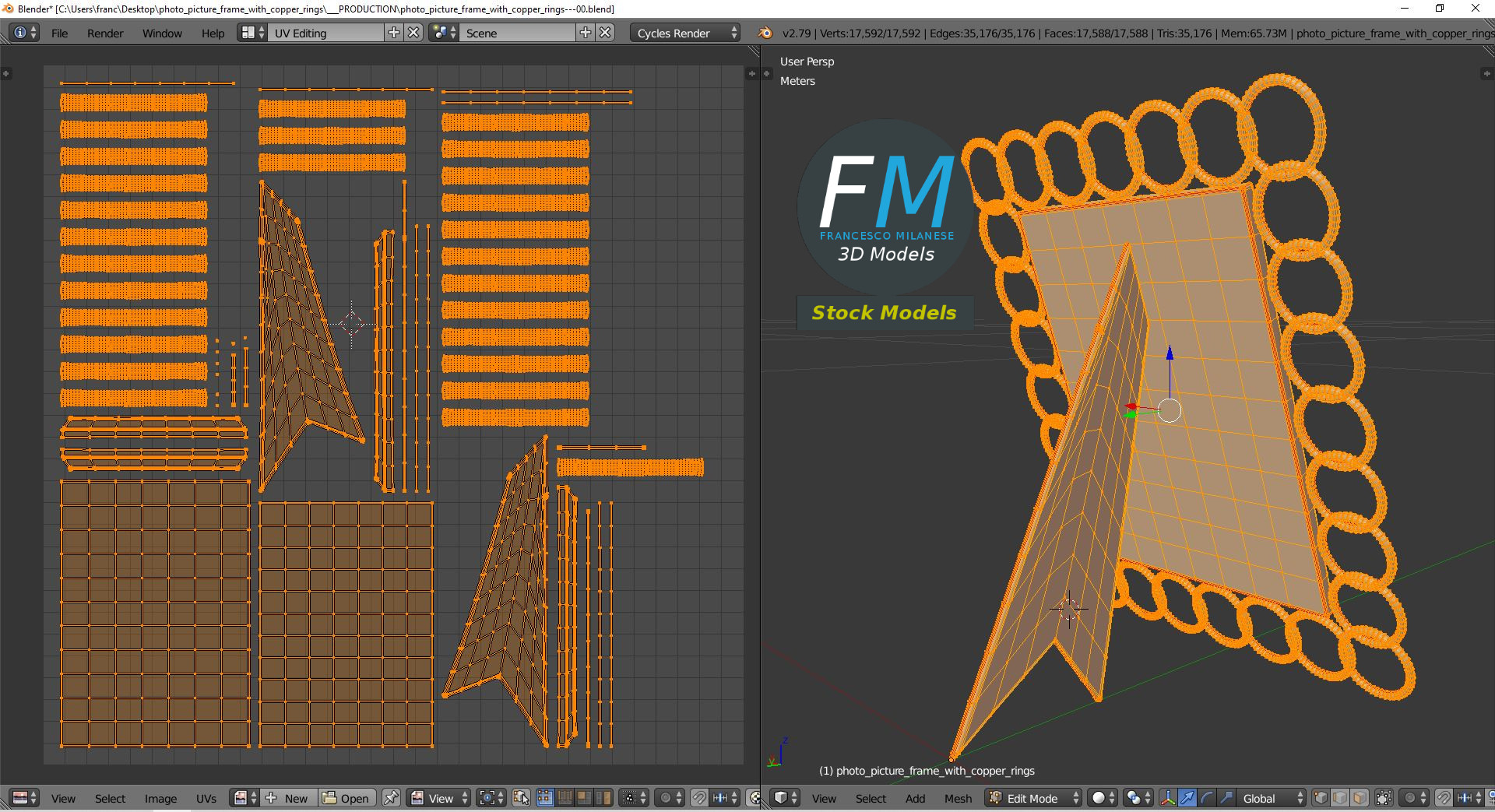 3D-Modell - Fotorahmen mit Kupferringen - 10