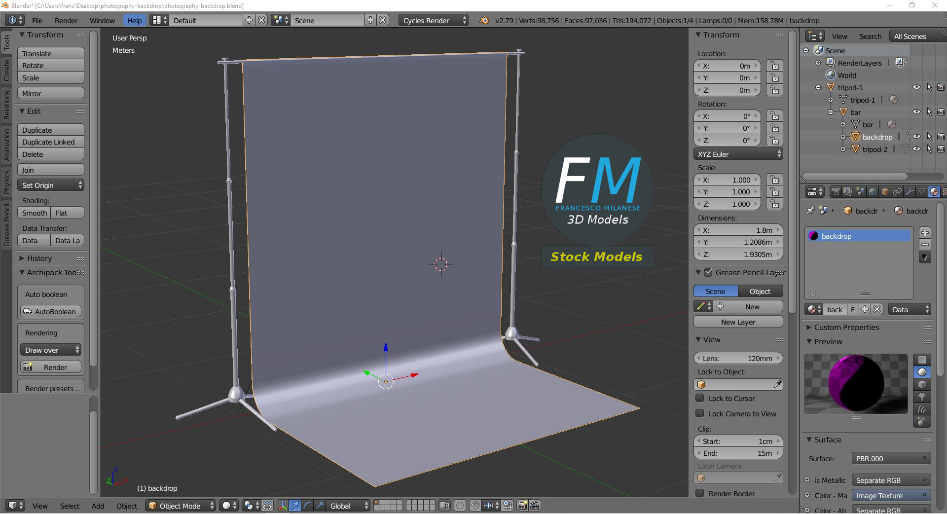 3D-Modell - Fotohintergrund-Stativ - 09