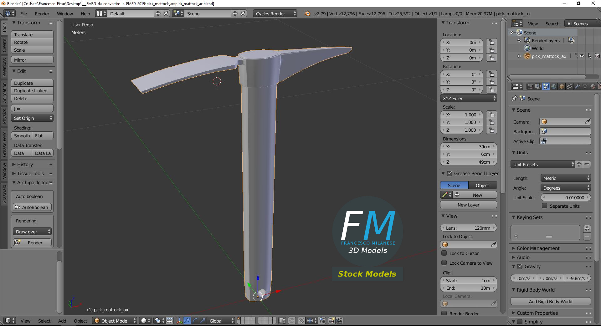 3D-Modell - Kreuzhacke mit Breitem Blatt - 09