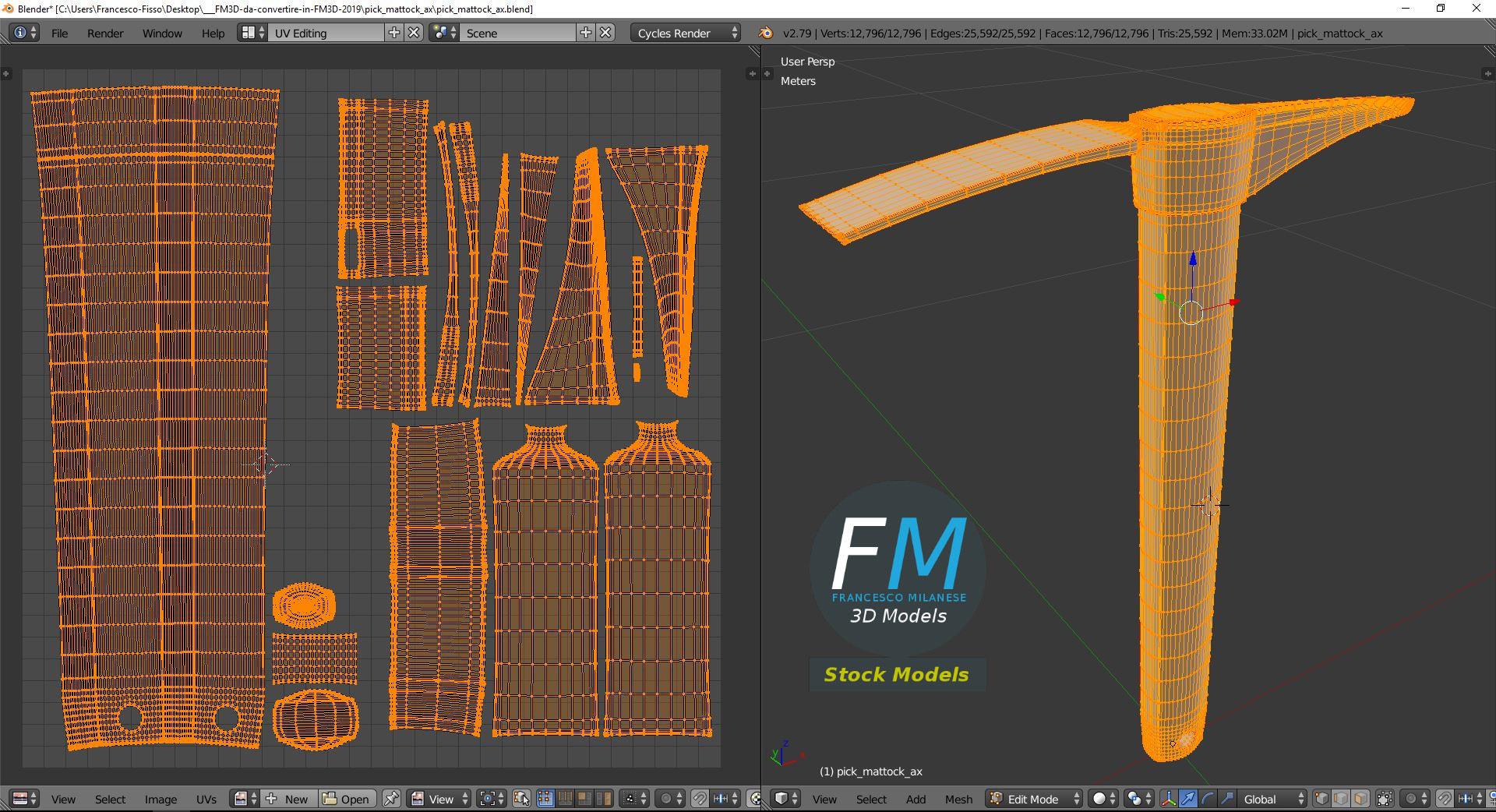 3D-Modell - Kreuzhacke mit Breitem Blatt - 10
