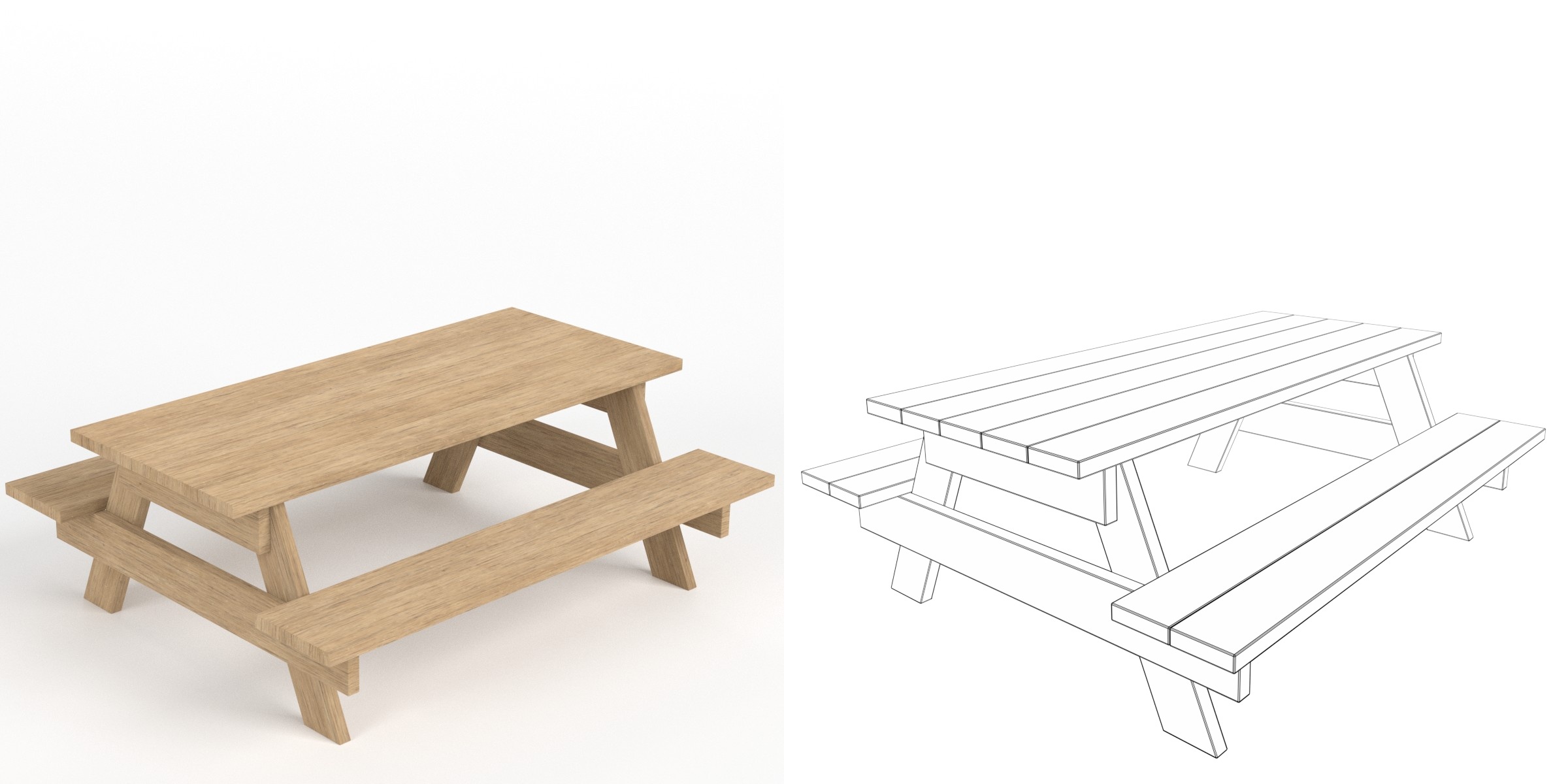 3D-Modell - Picknicktisch aus Holz