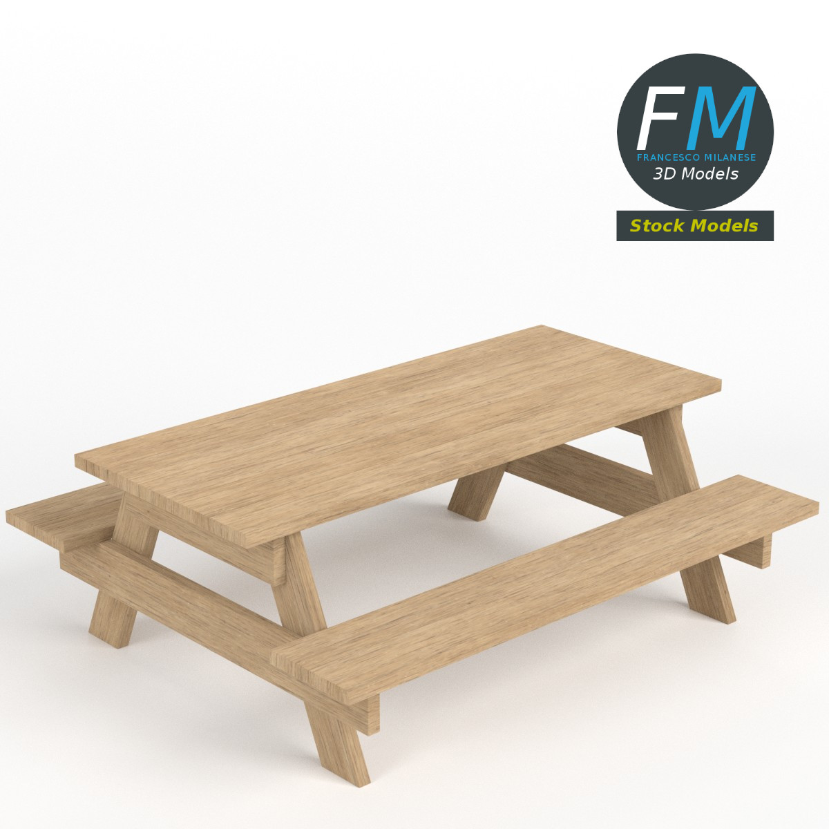 3D-Modell - Picknicktisch aus Holz - 01