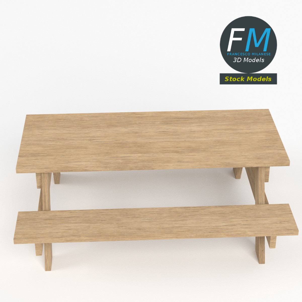 3D-Modell - Picknicktisch aus Holz - 02
