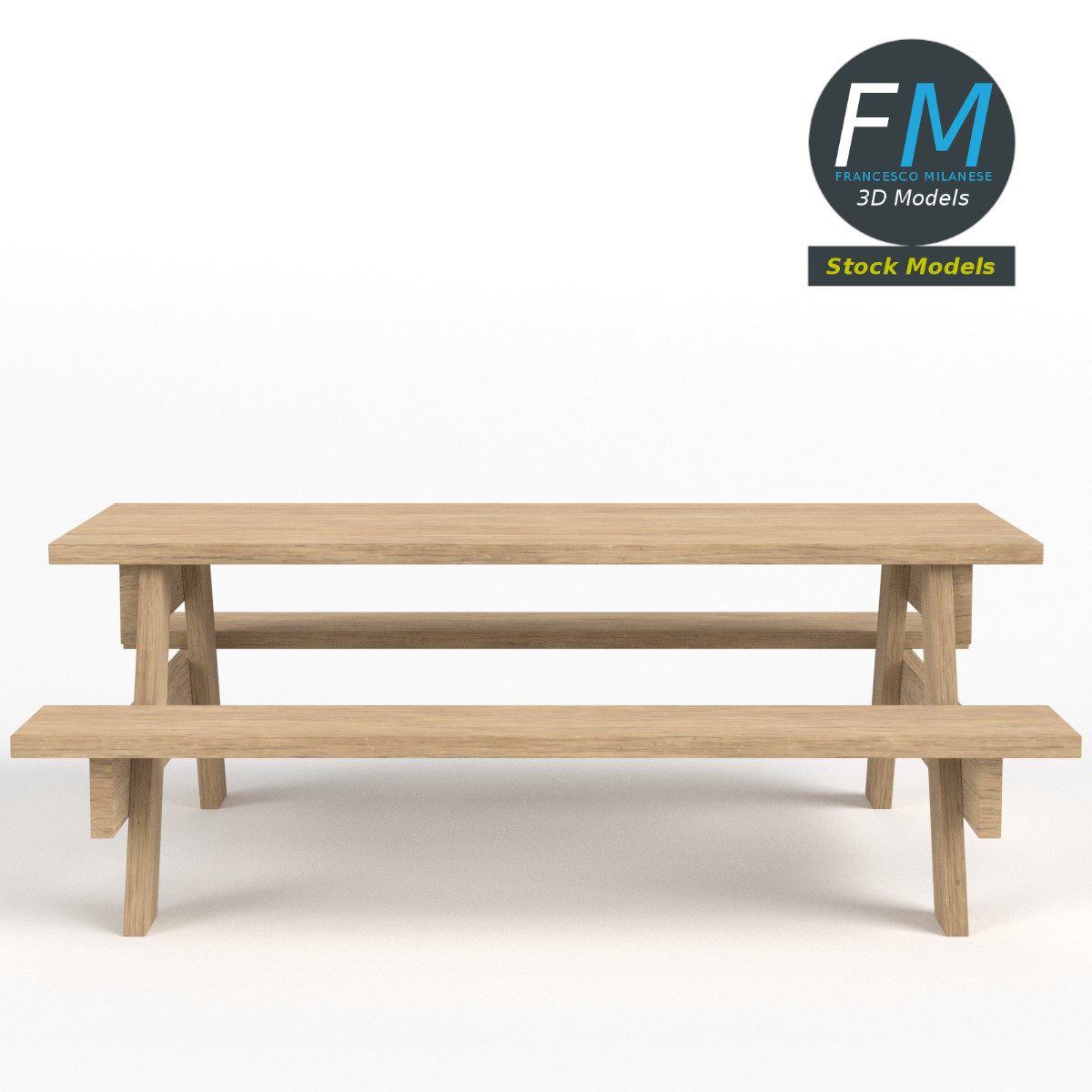 3D-Modell - Picknicktisch aus Holz - 03