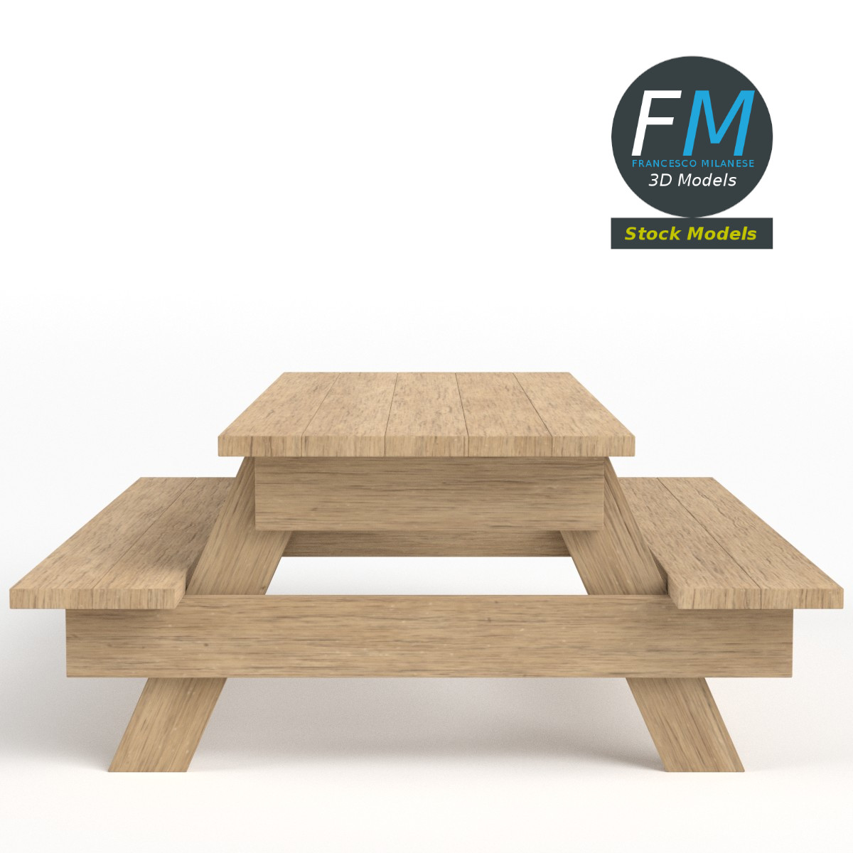 3D-Modell - Picknicktisch aus Holz - 04
