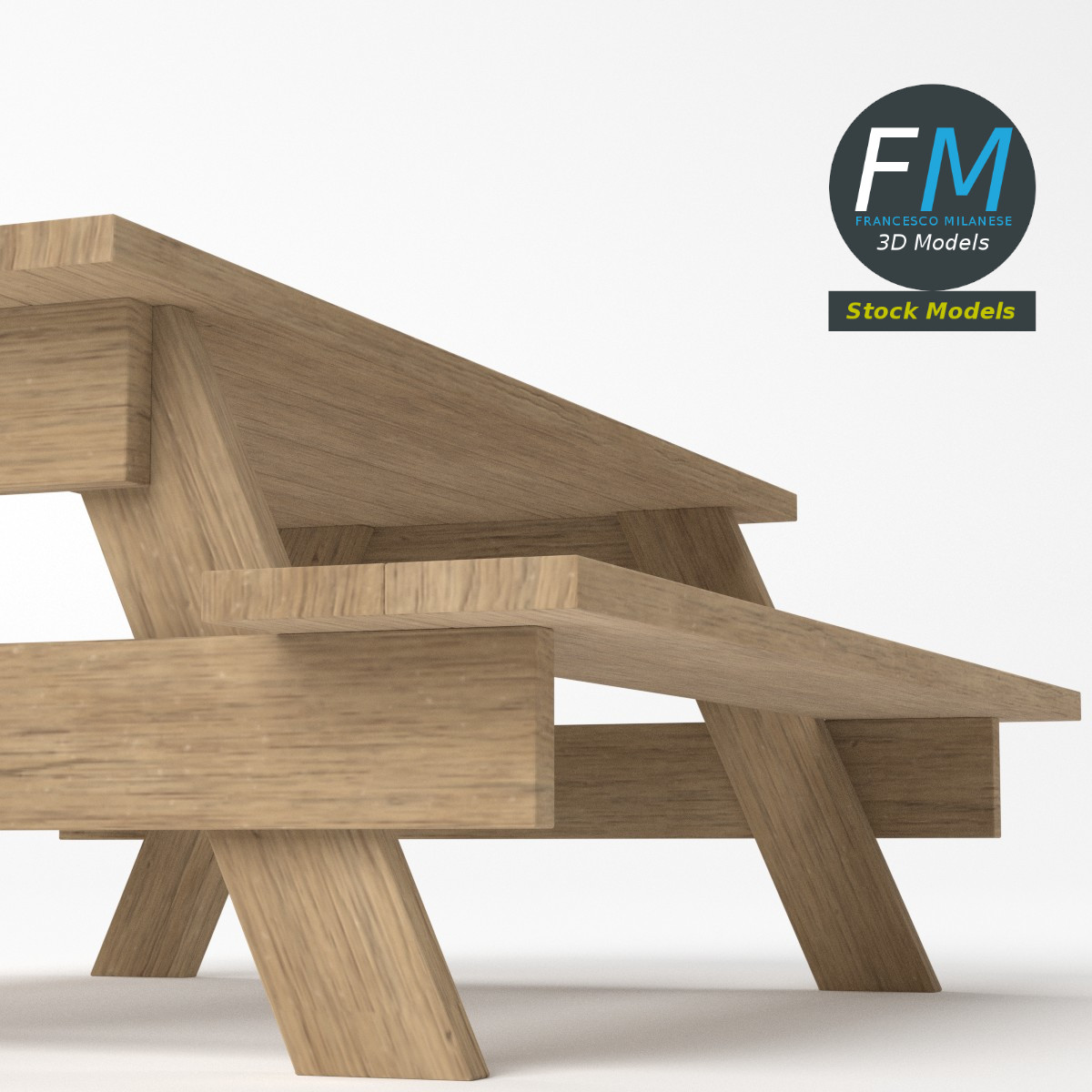 3D-Modell - Picknicktisch aus Holz - 05