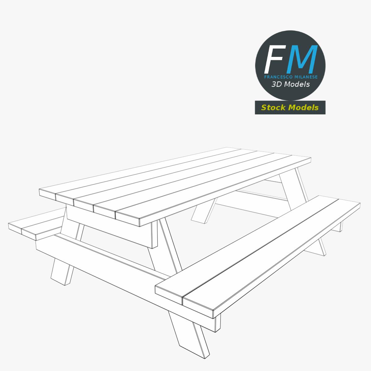 3D-Modell - Picknicktisch aus Holz - 07