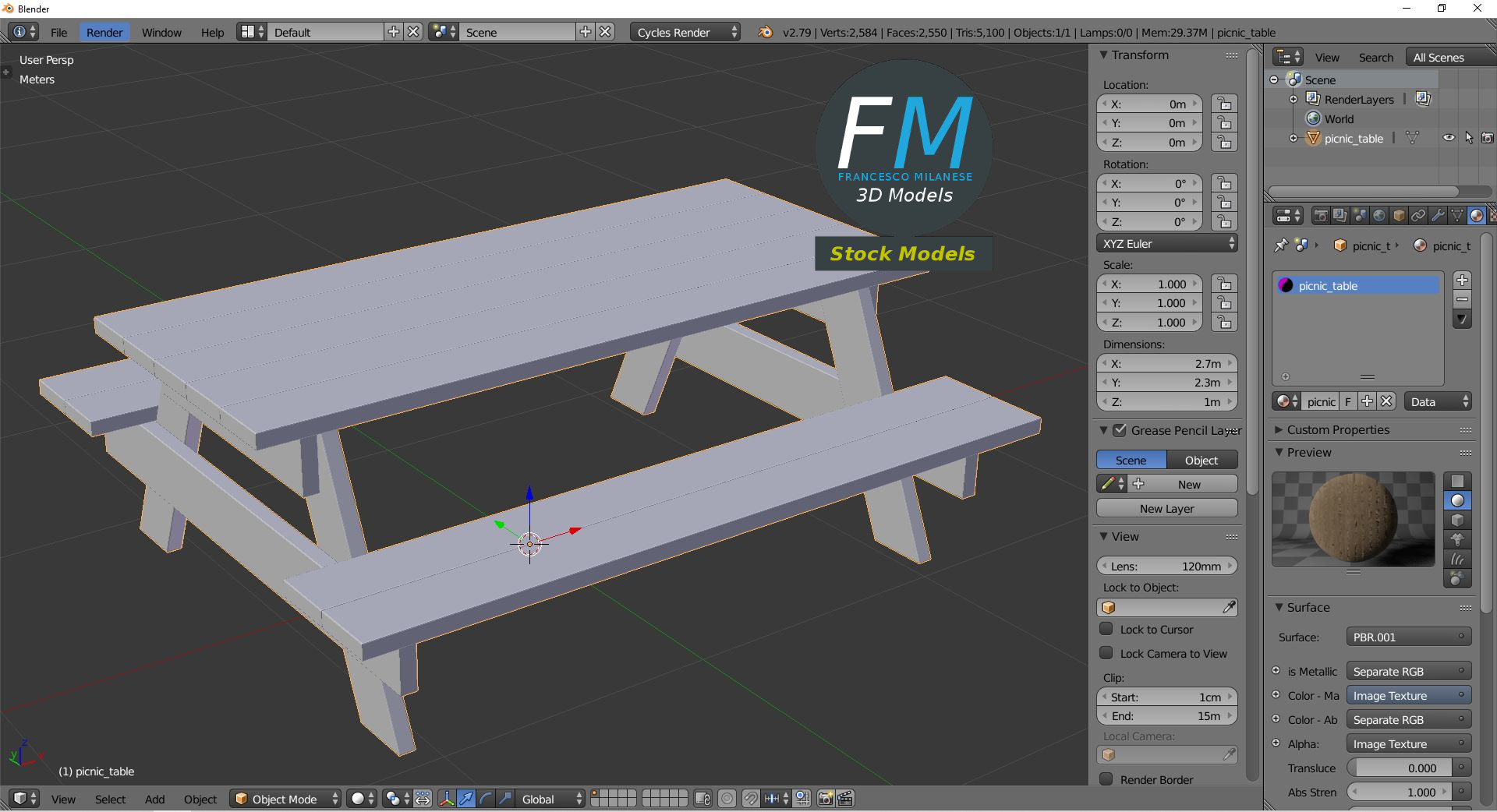 3D-Modell - Picknicktisch aus Holz - 09