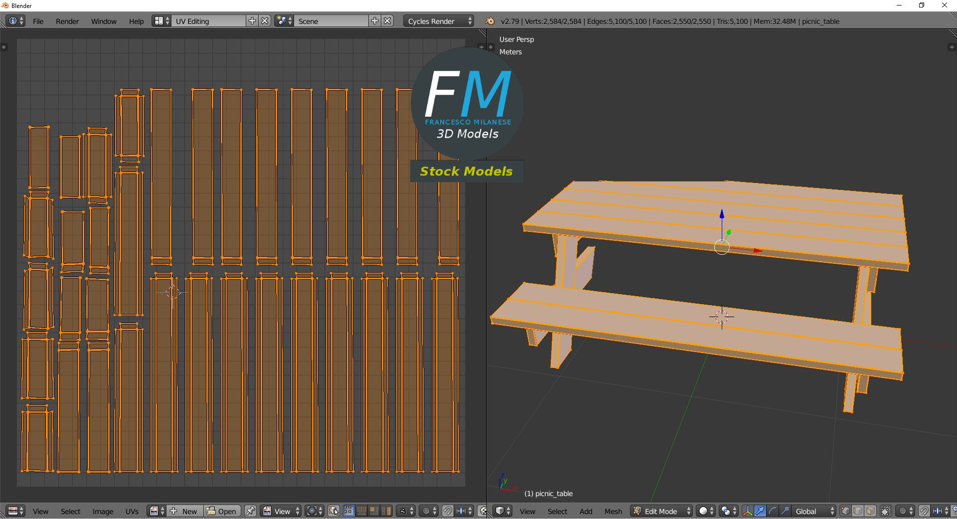 3D-Modell - Picknicktisch aus Holz - 10