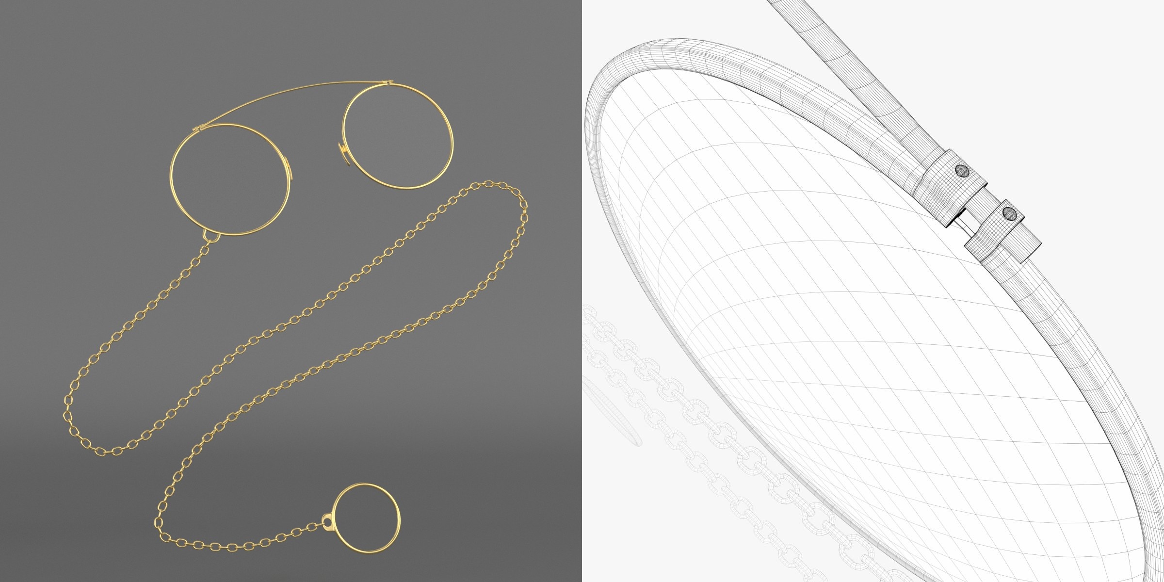 3D-Modell - Kneiferbrille mit Kette
