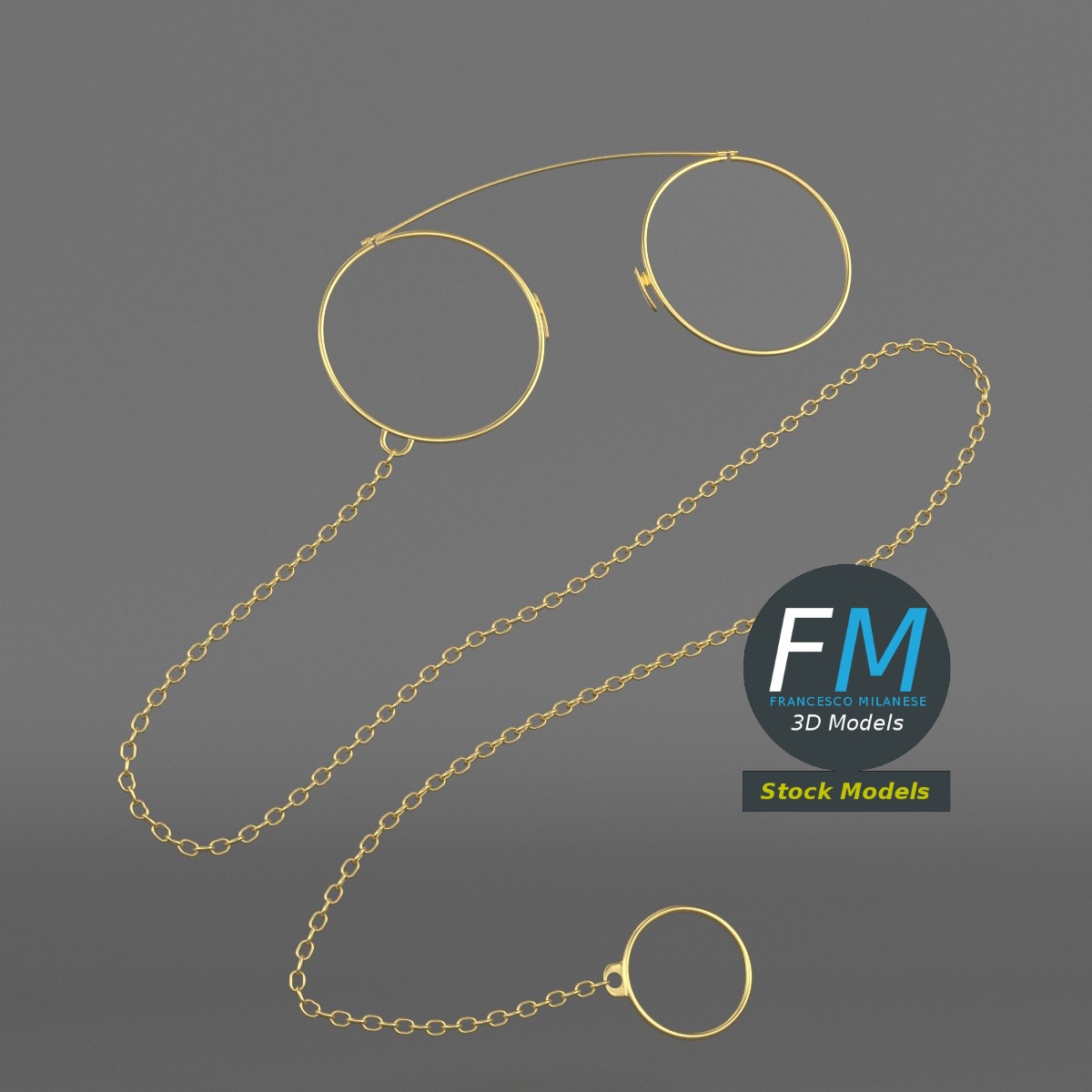 3D-Modell - Kneiferbrille mit Kette - 01