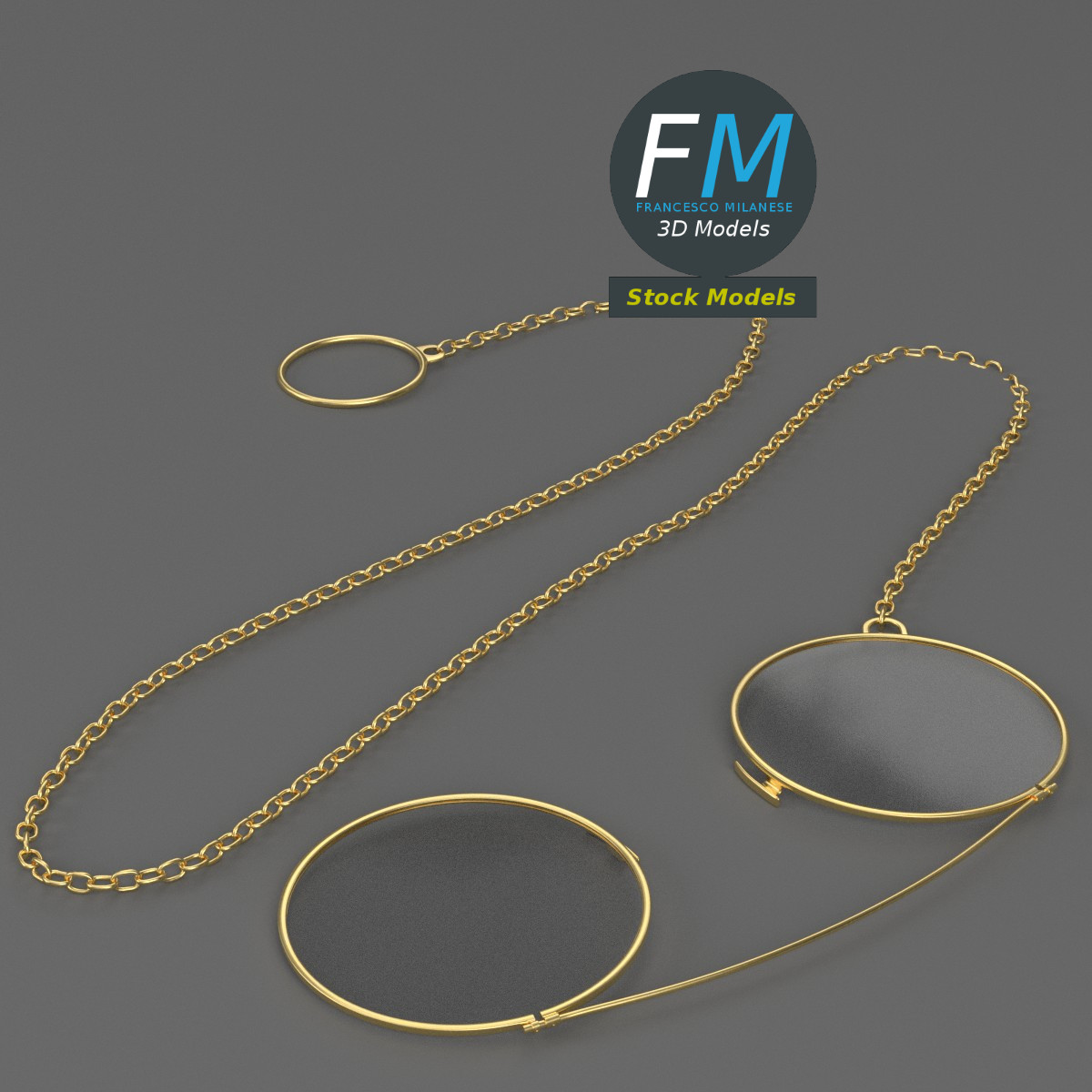 3D-Modell - Kneiferbrille mit Kette - 02