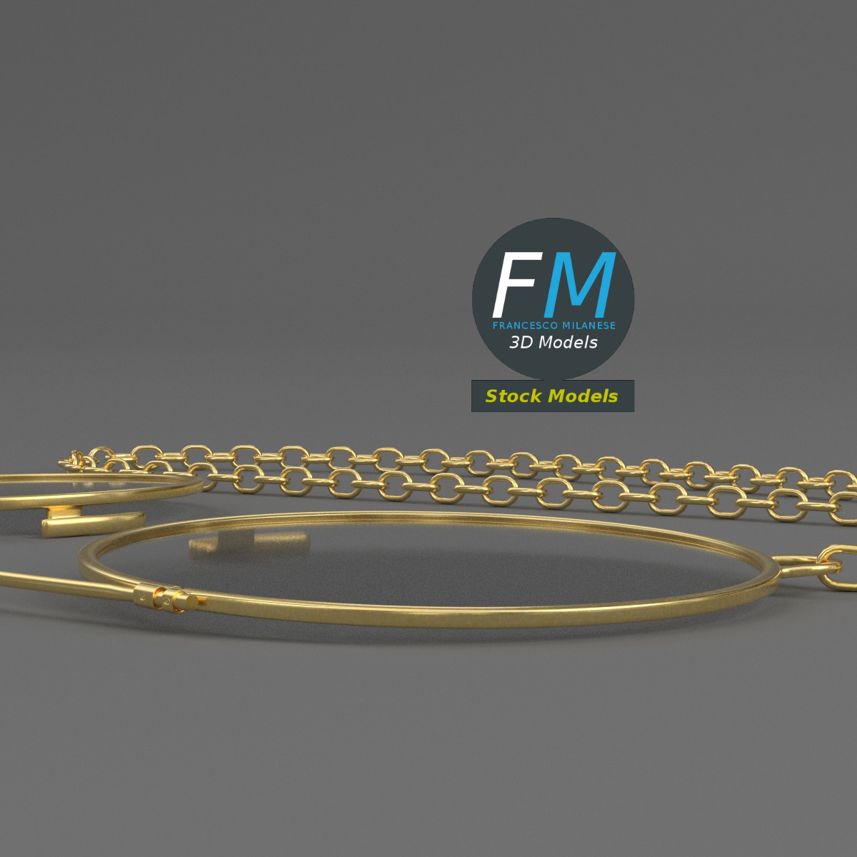3D-Modell - Kneiferbrille mit Kette - 03