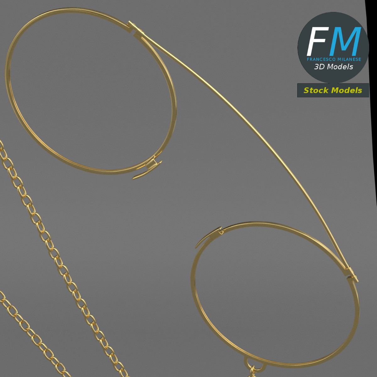 3D-Modell - Kneiferbrille mit Kette - 04